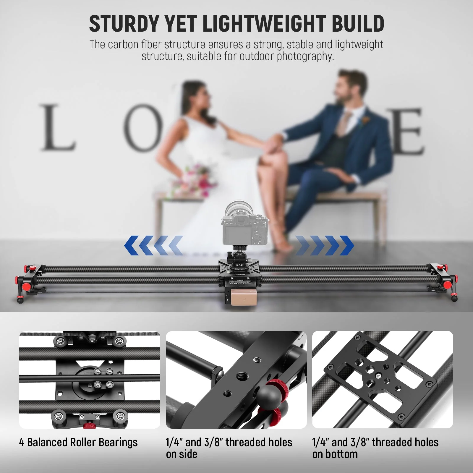 NEEWER ER1 Motorized Carbon Fiber Camera Slider with F750 Battery - Image 15