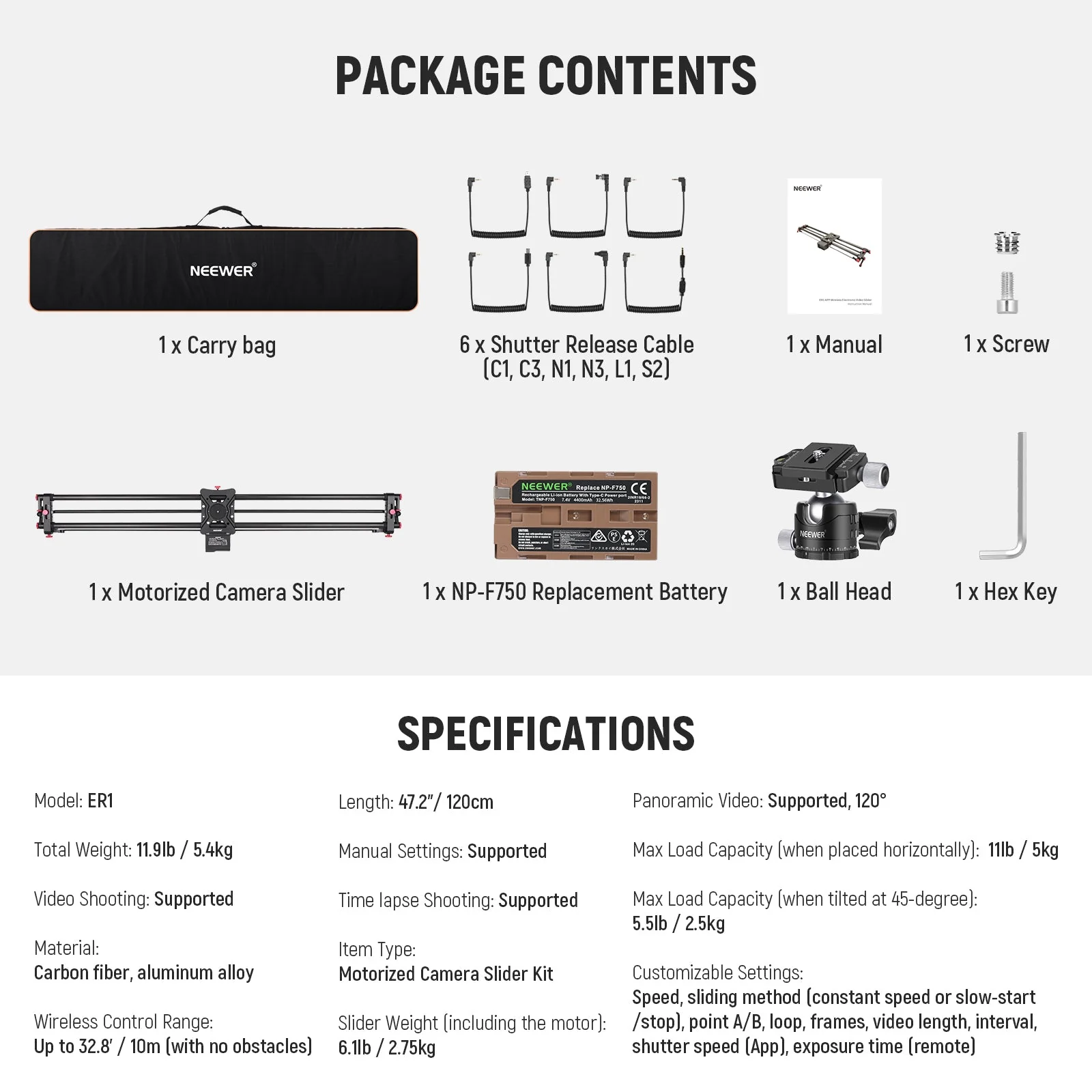 NEEWER ER1 Motorized Carbon Fiber Camera Slider with F750 Battery - Image 16