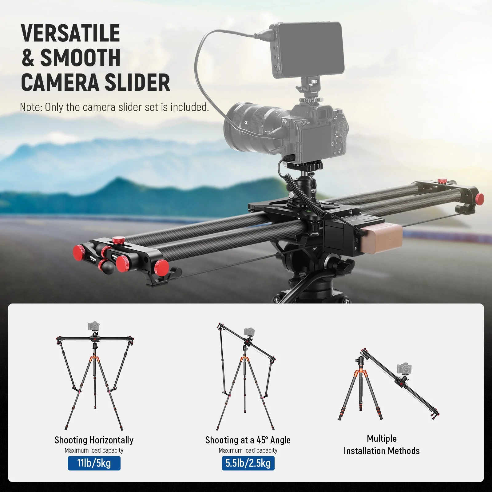 NEEWER ER1 Motorized Carbon Fiber Camera Slider with F750 Battery - Image 2