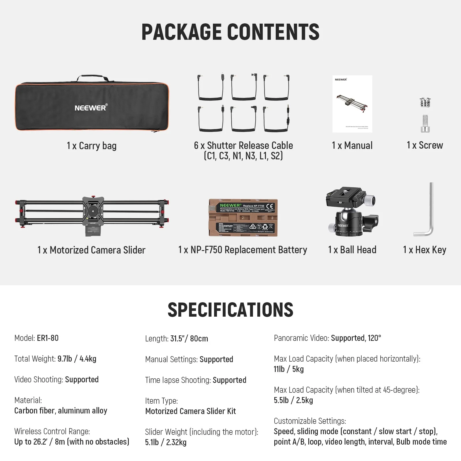 NEEWER ER1 Motorized Carbon Fiber Camera Slider with F750 Battery - Image 8