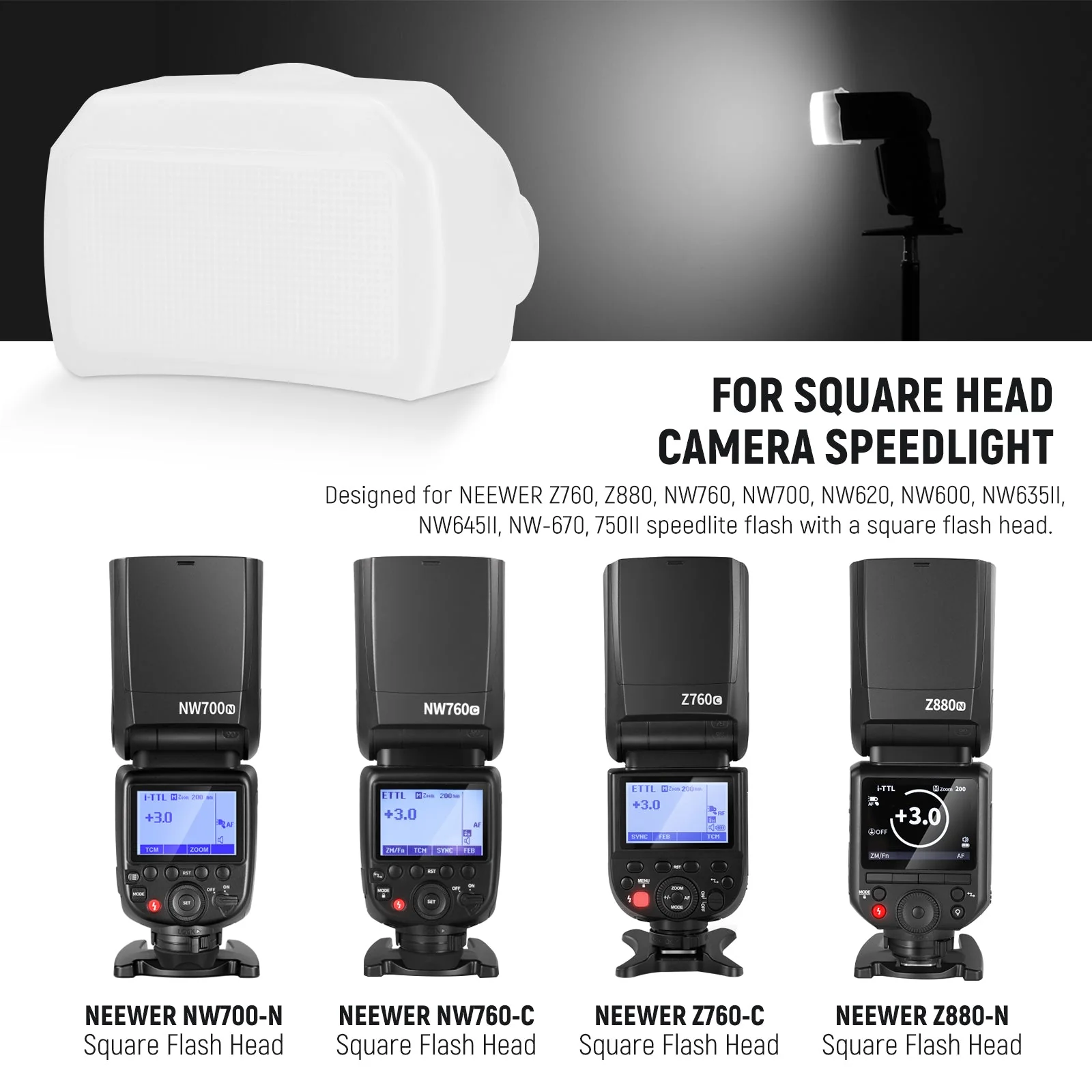 NEEWER FA002 Flash Diffuser for Square Head Speedlite Flash - Image 3