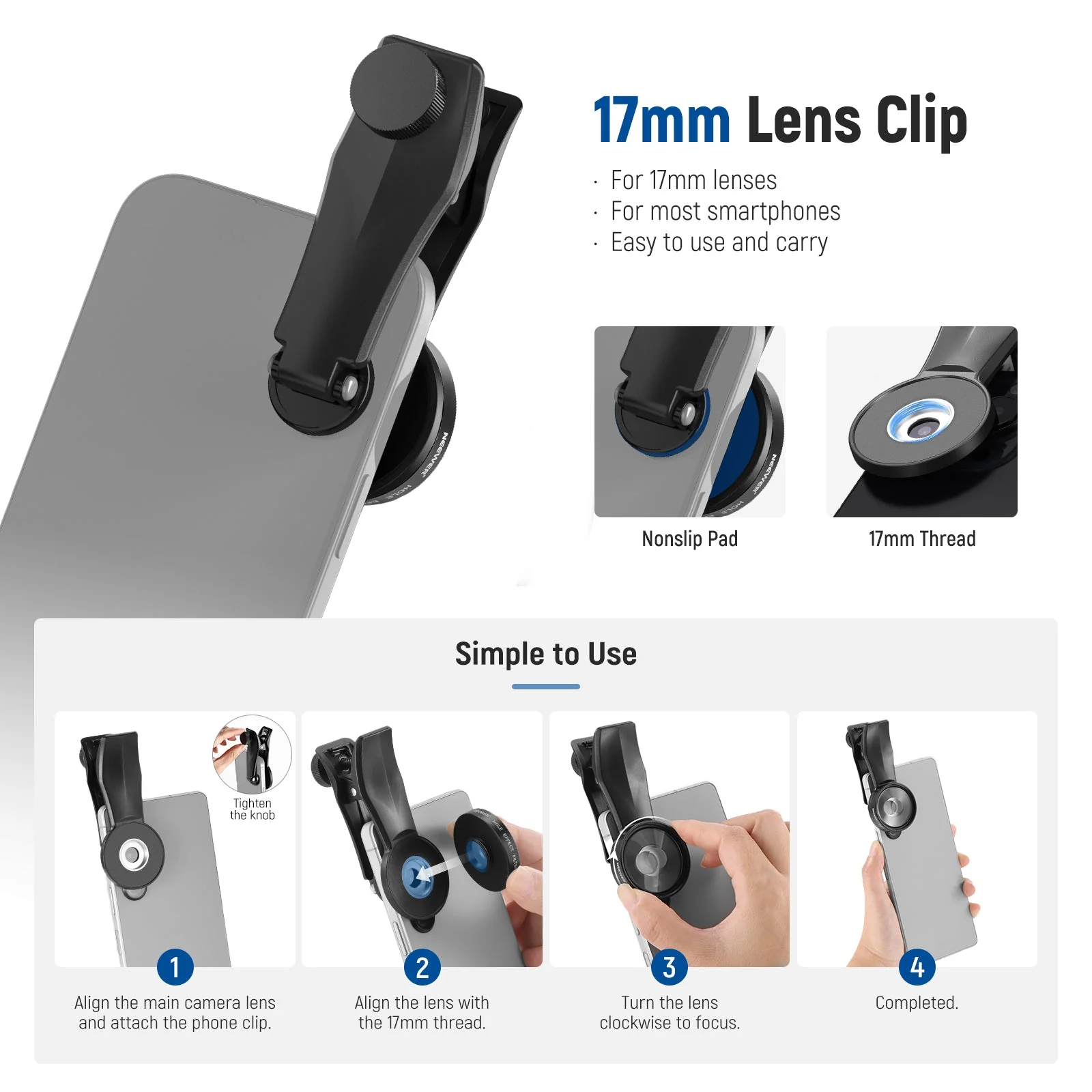 NEEWER FL-100 37mm Spiral Halo Prism Filter with Phone Clip - Image 6