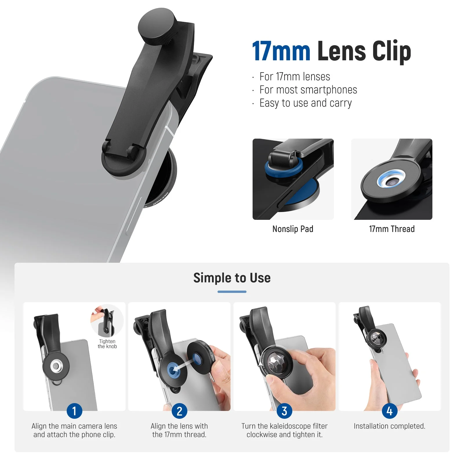 NEEWER FL-101 37mm Kaleidoscope Prism Filter with Phone Clip - Image 7