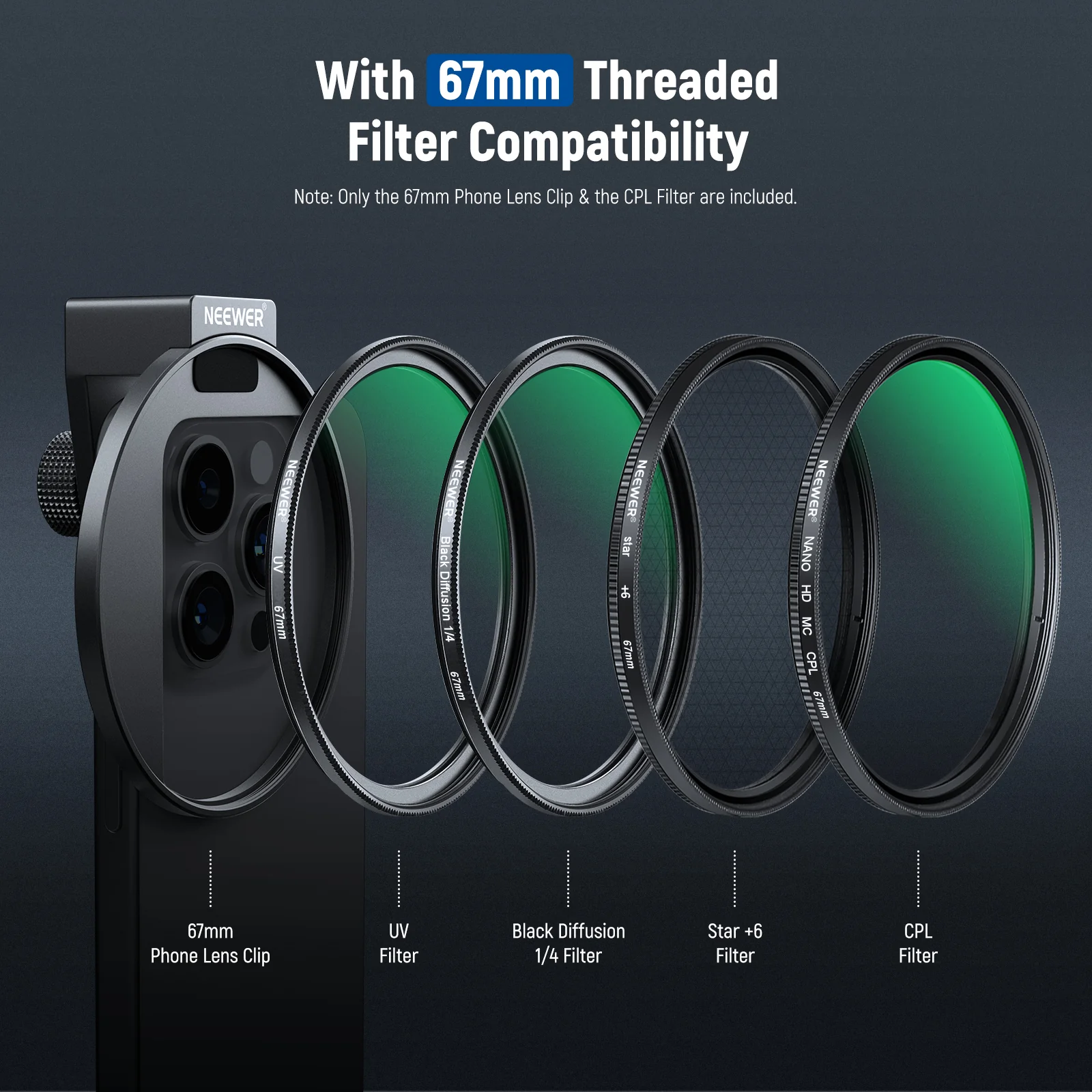 NEEWER FL-41 67mm CPL Filter for Cell Phone Camera Lens - Image 8