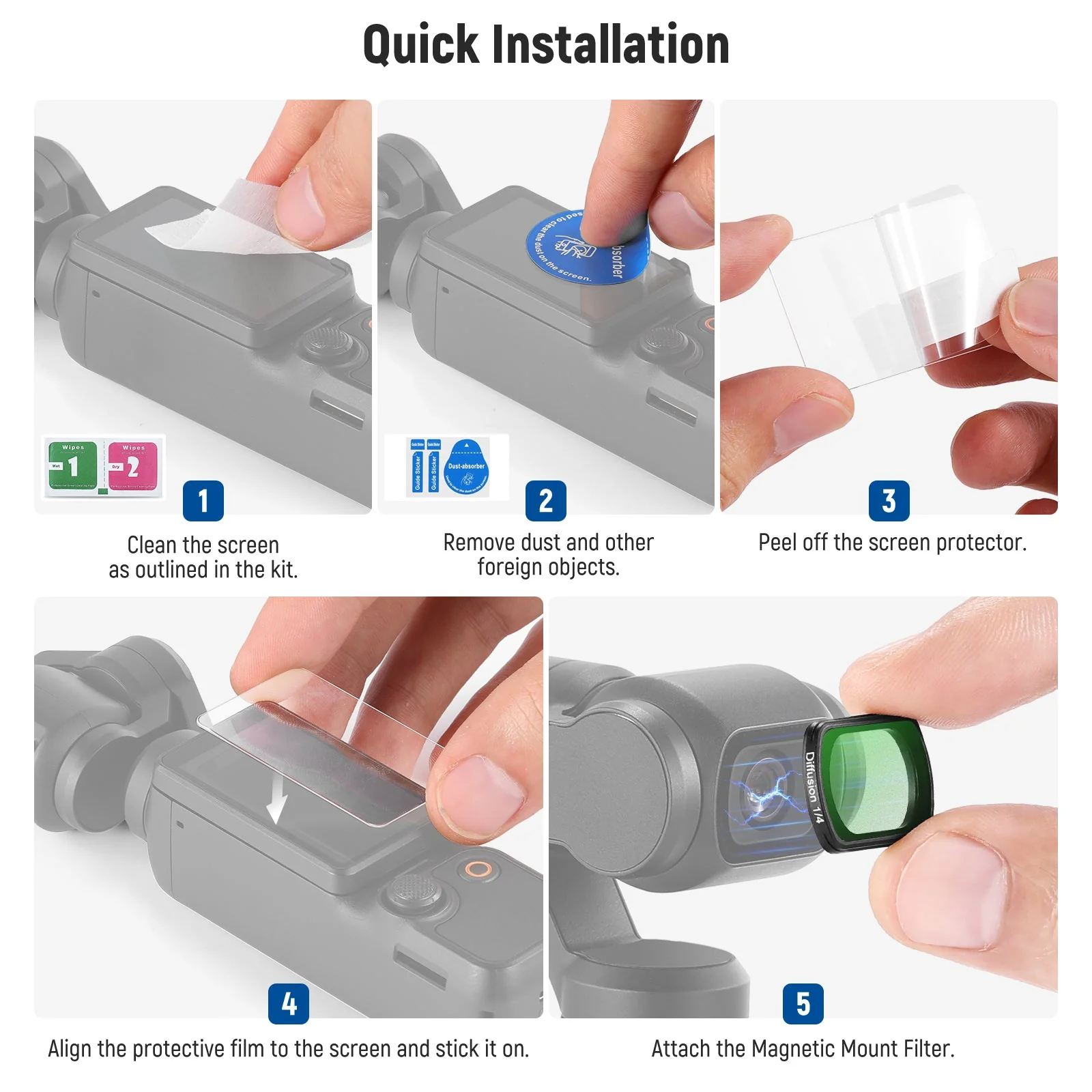 NEEWER FL-80 Magnetic Black Diffusion Filter for DJI Osmo Pocket 3 / Pocket 4 - Image 8