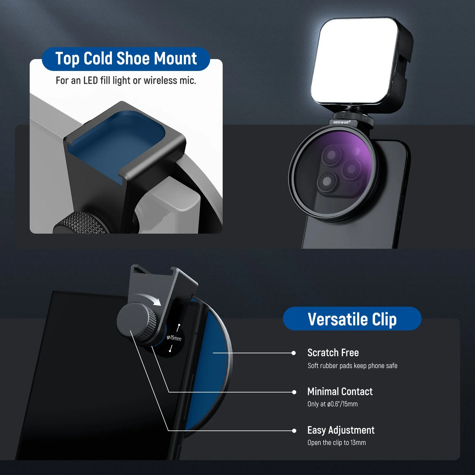 NEEWER FL-78 67mm HD CPL Filter & Cold Shoe Phone Clip - Image 5