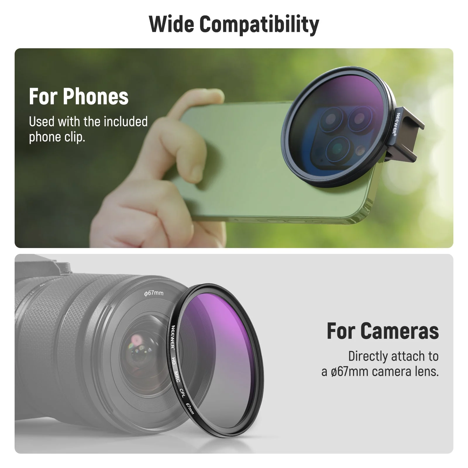 NEEWER FL-78 67mm HD CPL Filter & Cold Shoe Phone Clip - Image 6