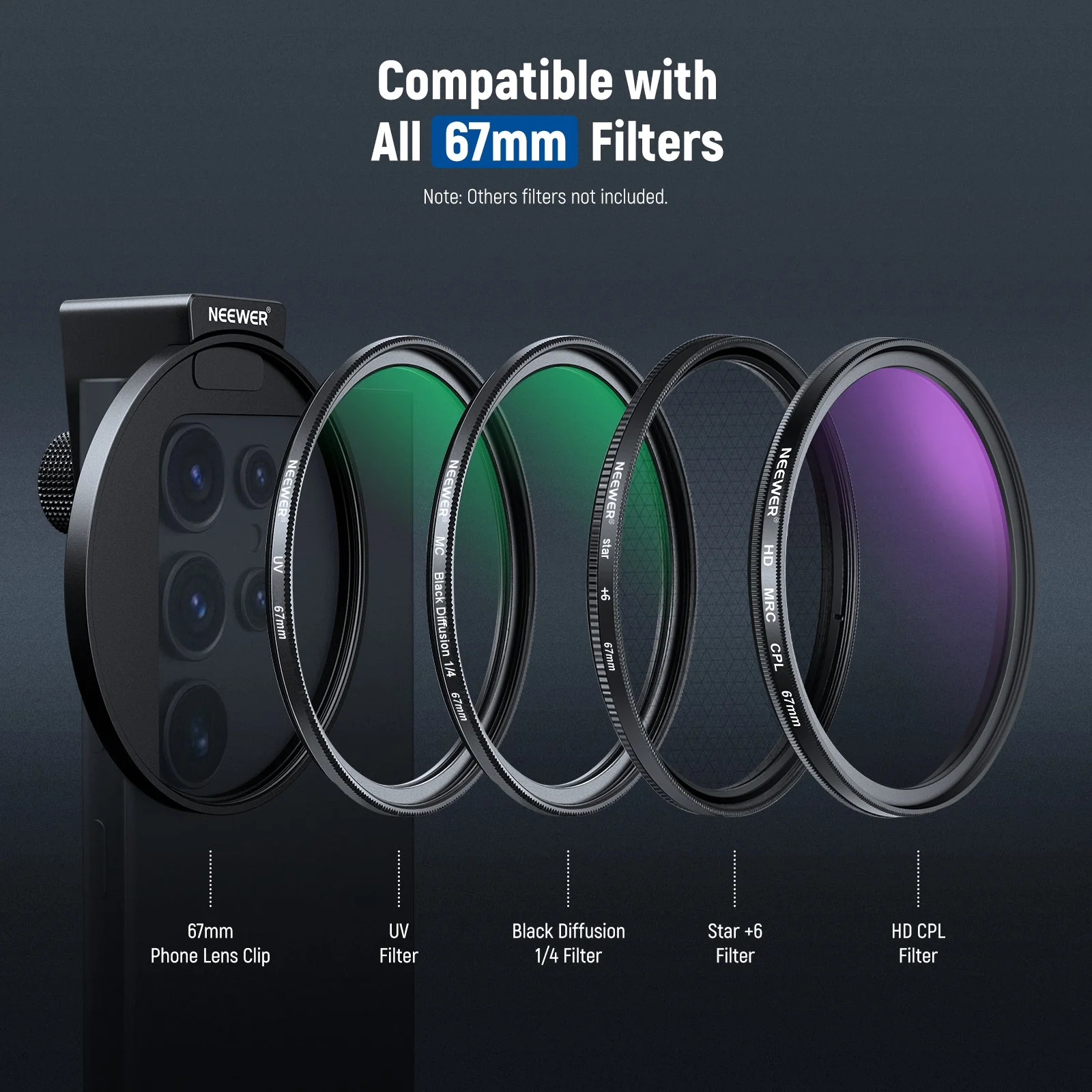 NEEWER FL-78 67mm HD CPL Filter & Cold Shoe Phone Clip - Image 7