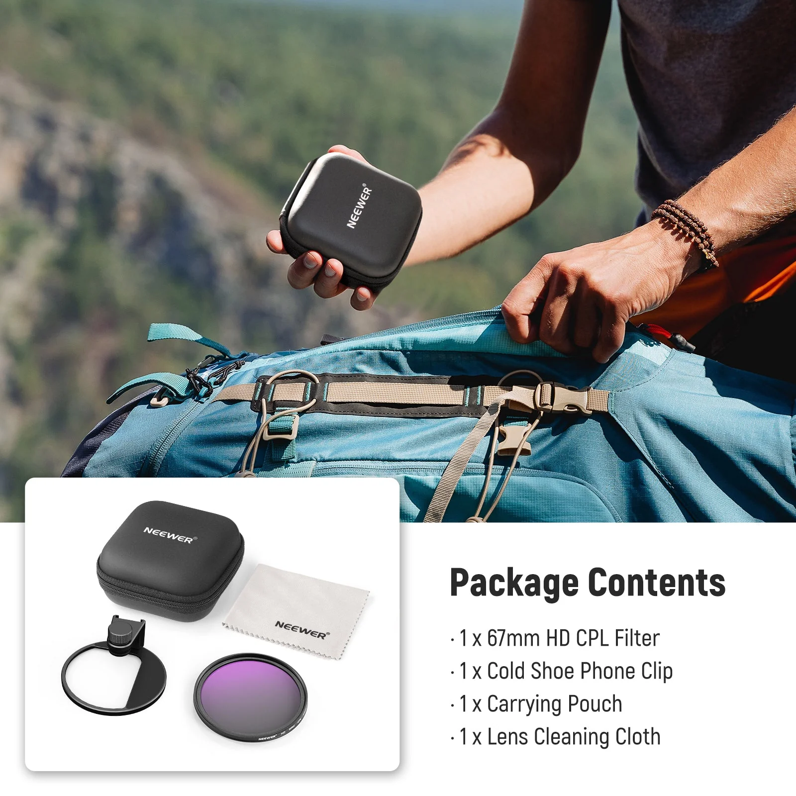 NEEWER FL-78 67mm HD CPL Filter & Cold Shoe Phone Clip - Image 8