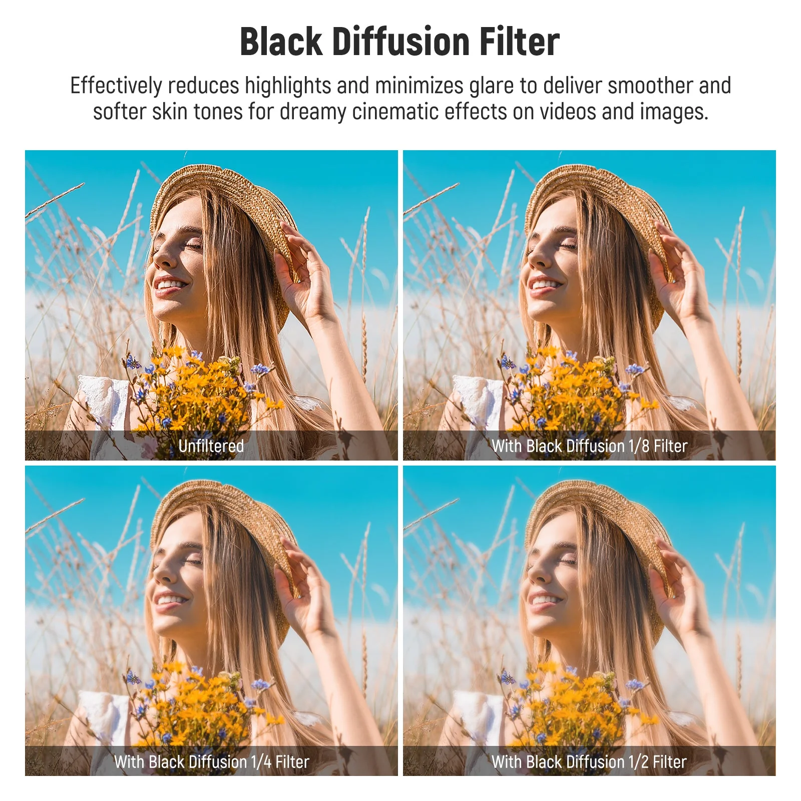 NEEWER FL-B12 Black Diffusion 1/2 1/4 1/8 Magnetic Filter for Pocket 3 / Pocket 4 - Image 3