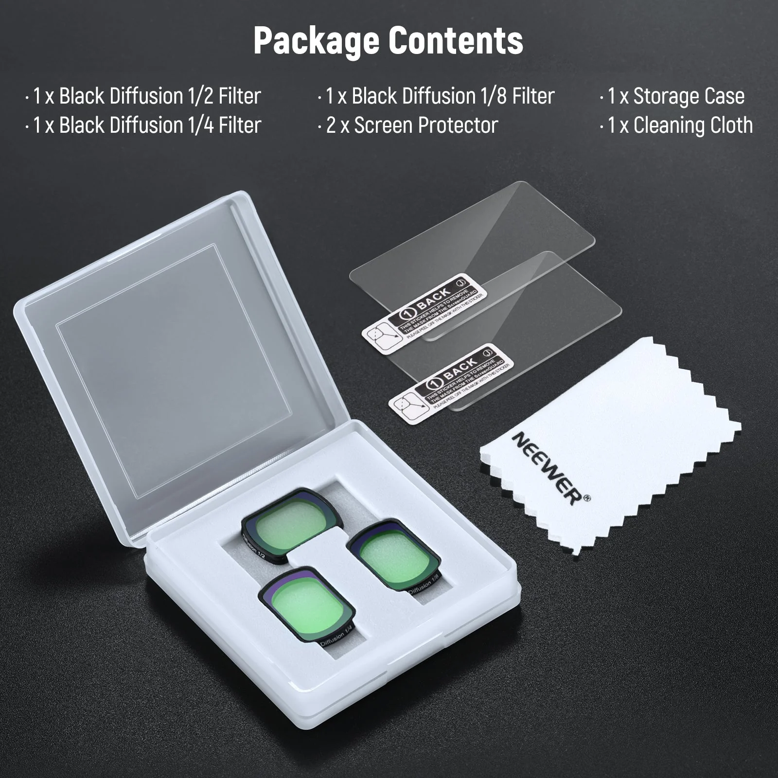 NEEWER FL-B12 Black Diffusion 1/2 1/4 1/8 Magnetic Filter for Pocket 3 / Pocket 4 - Image 8