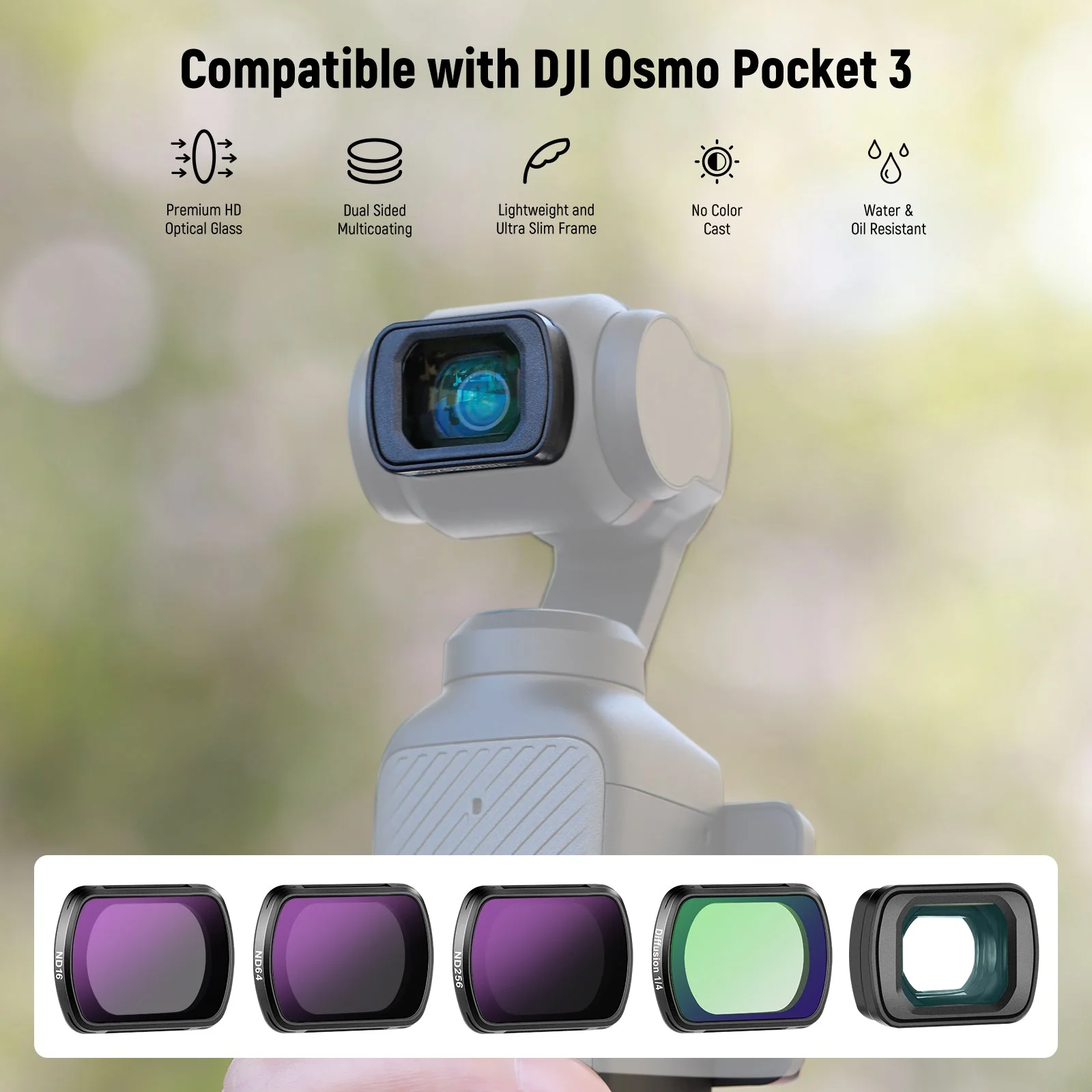NEEWER FL-B14 ND Filters & 0.75X Wide Angle Lens Set For DJI Osmo Pocket 3 / Pocket 4 - Image 2
