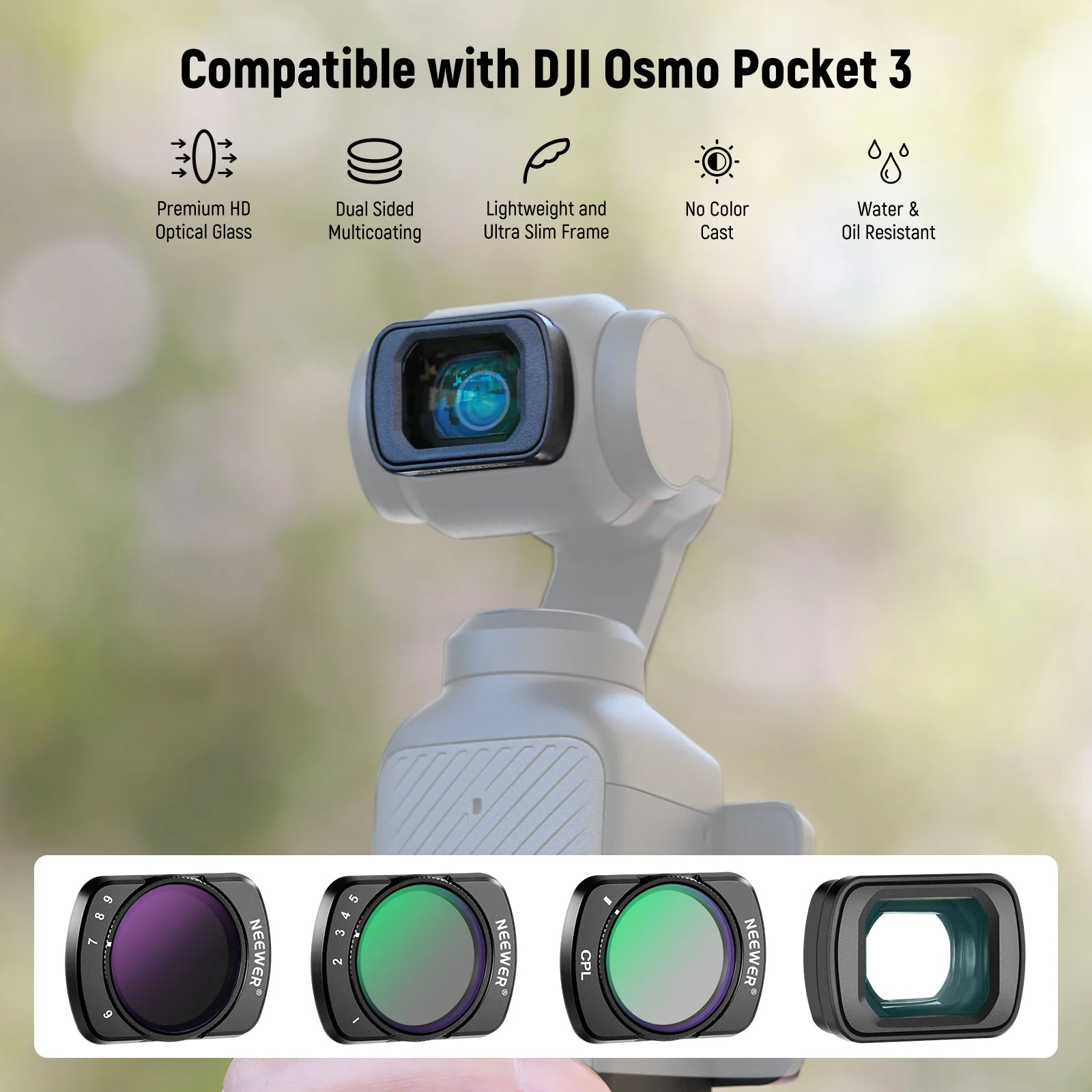 NEEWER FL-B15 Variable ND CPL Filters & 0.75X Wide Angle Lens Set for DJI Osmo Pocket 3 / Pocket 4 - Image 2