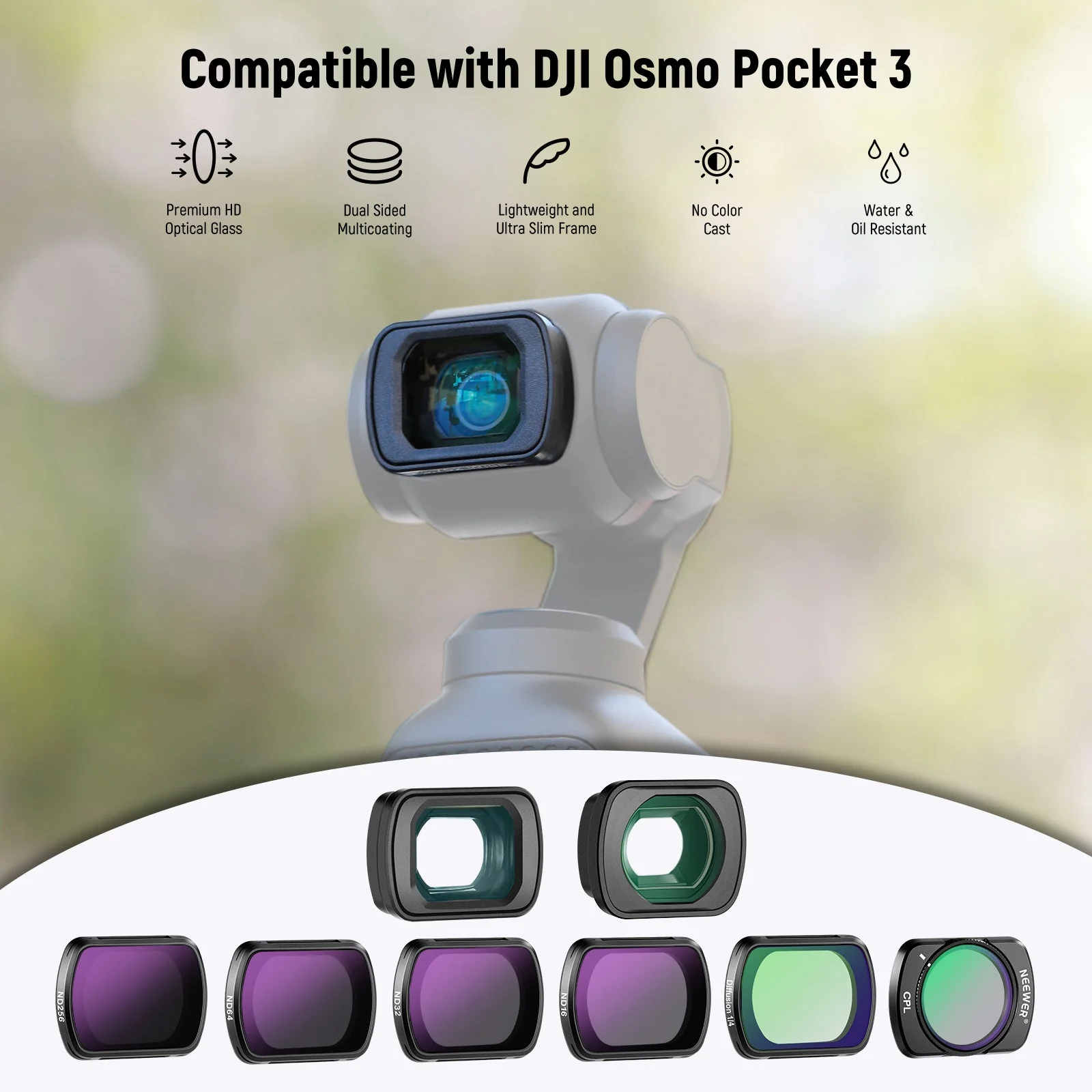 NEEWER FL-B17 6-Pack Filter & Lens Set for DJI Osmo Pocket 3 / Pocket 4 - Image 2