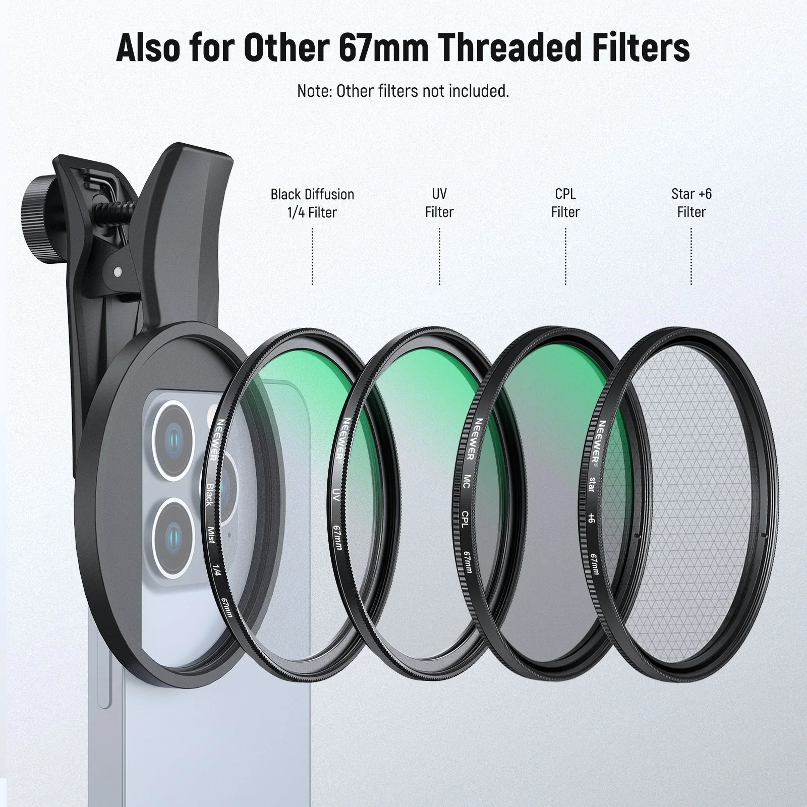 NEEWER FL-B21/FL-B25 67mm Variable ND2-32 Filter with Clip For Smartphone - Image 16
