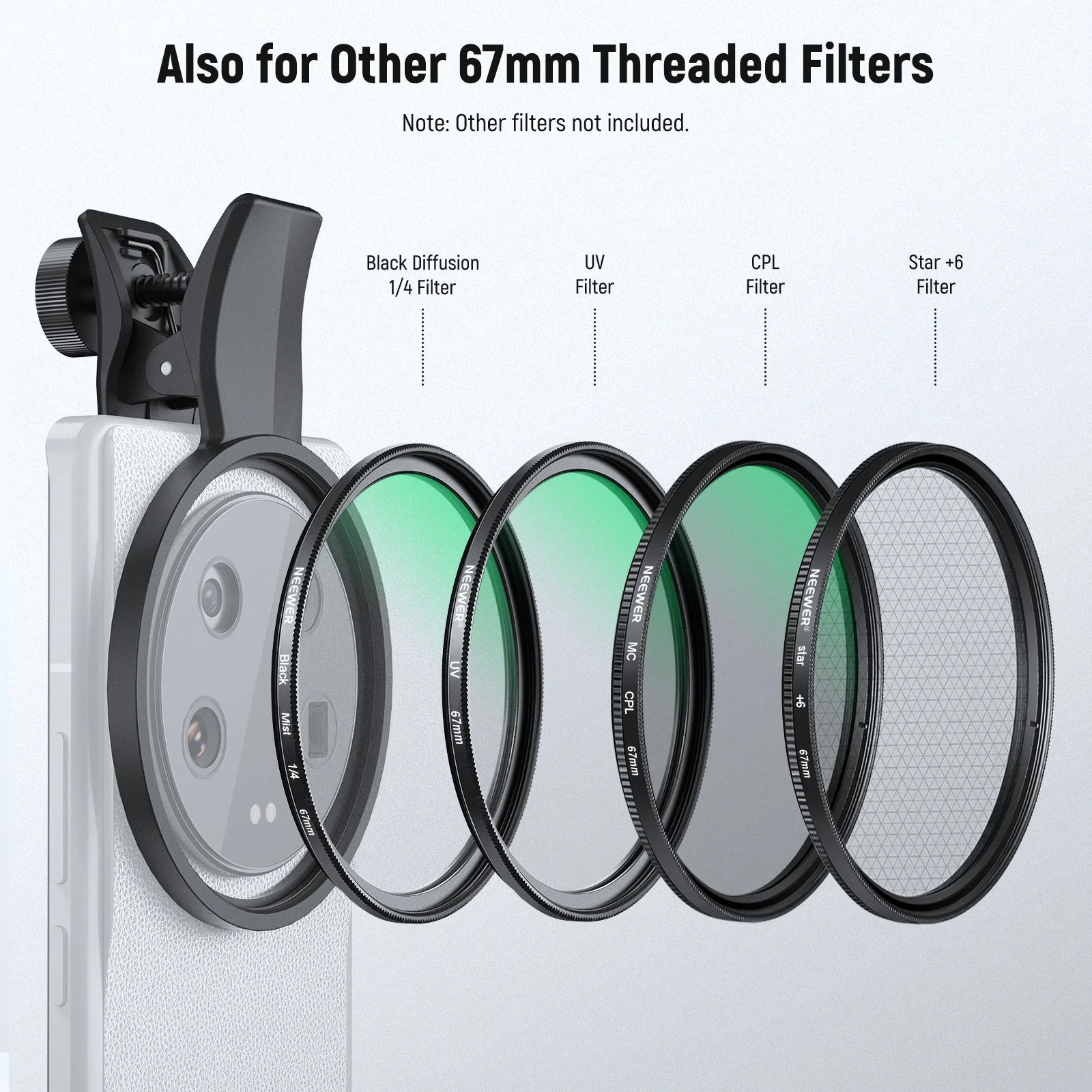 NEEWER FL-B21/FL-B25 67mm Variable ND2-32 Filter with Clip For Smartphone - Image 4