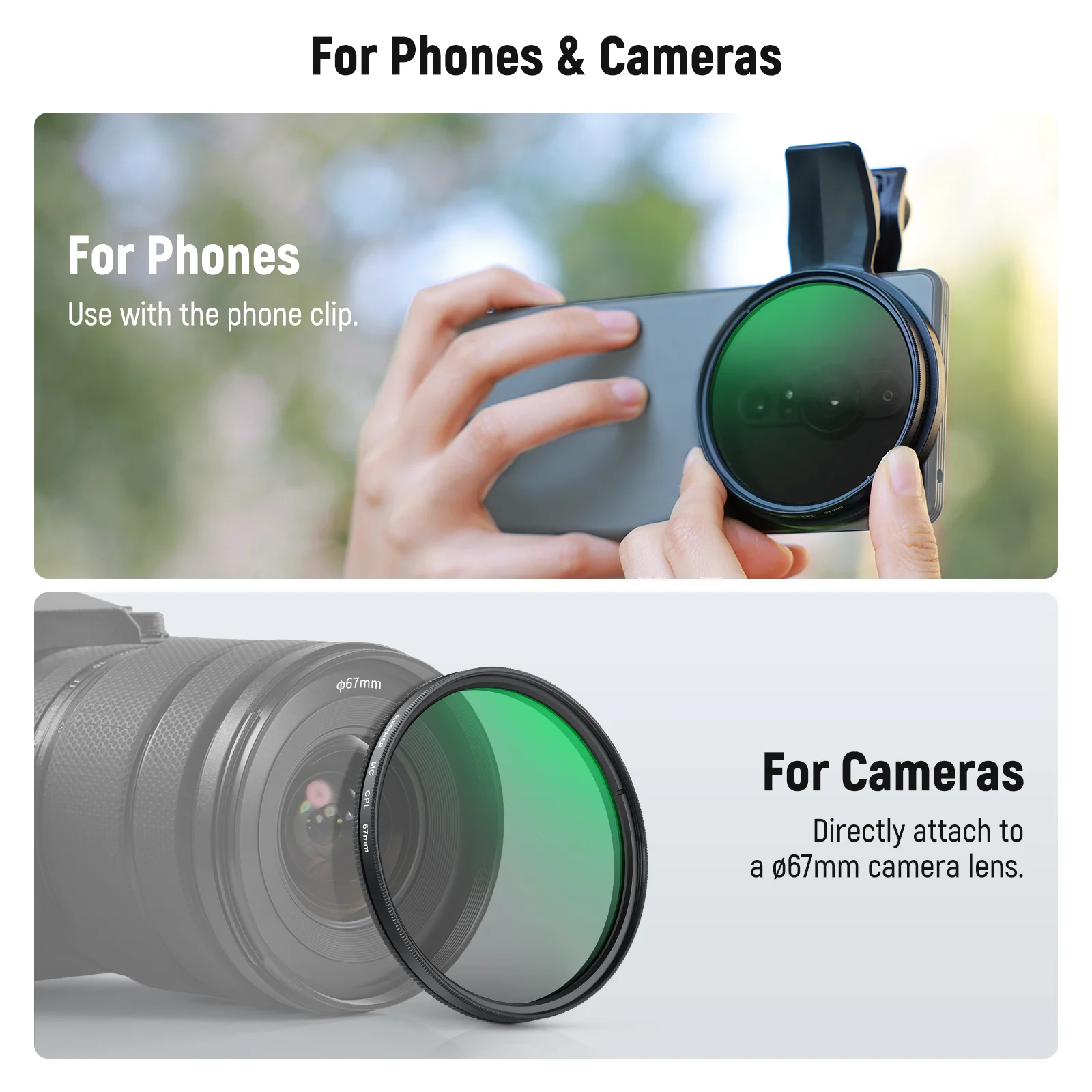 NEEWER FL-B23 67mm Clip-On CPL Filter For Smartphone - Image 12