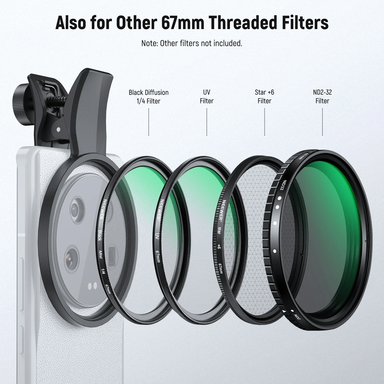 NEEWER FL-B23 67mm Clip-On CPL Filter For Smartphone - Image 14