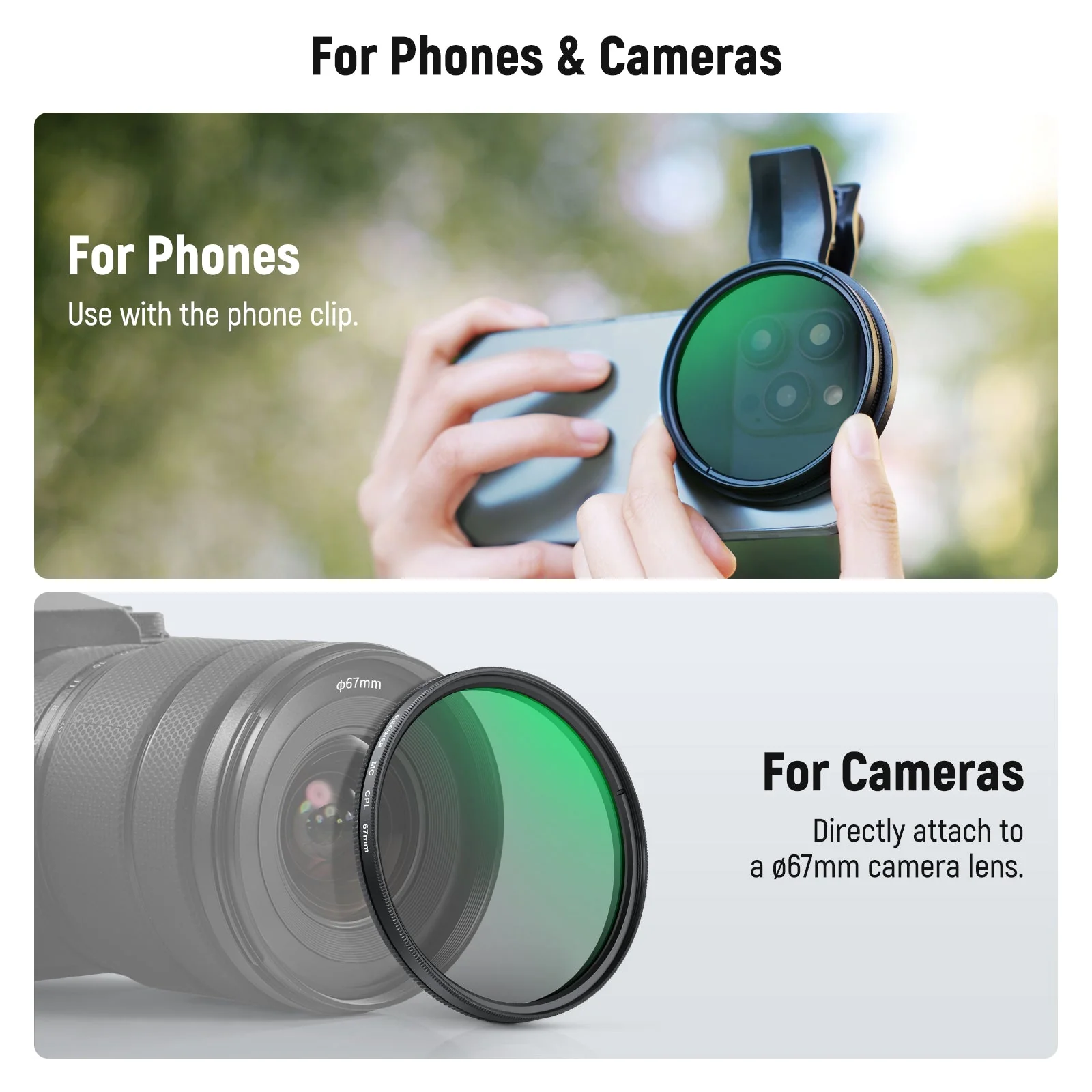 NEEWER FL-B23 67mm Clip-On CPL Filter For Smartphone - Image 3