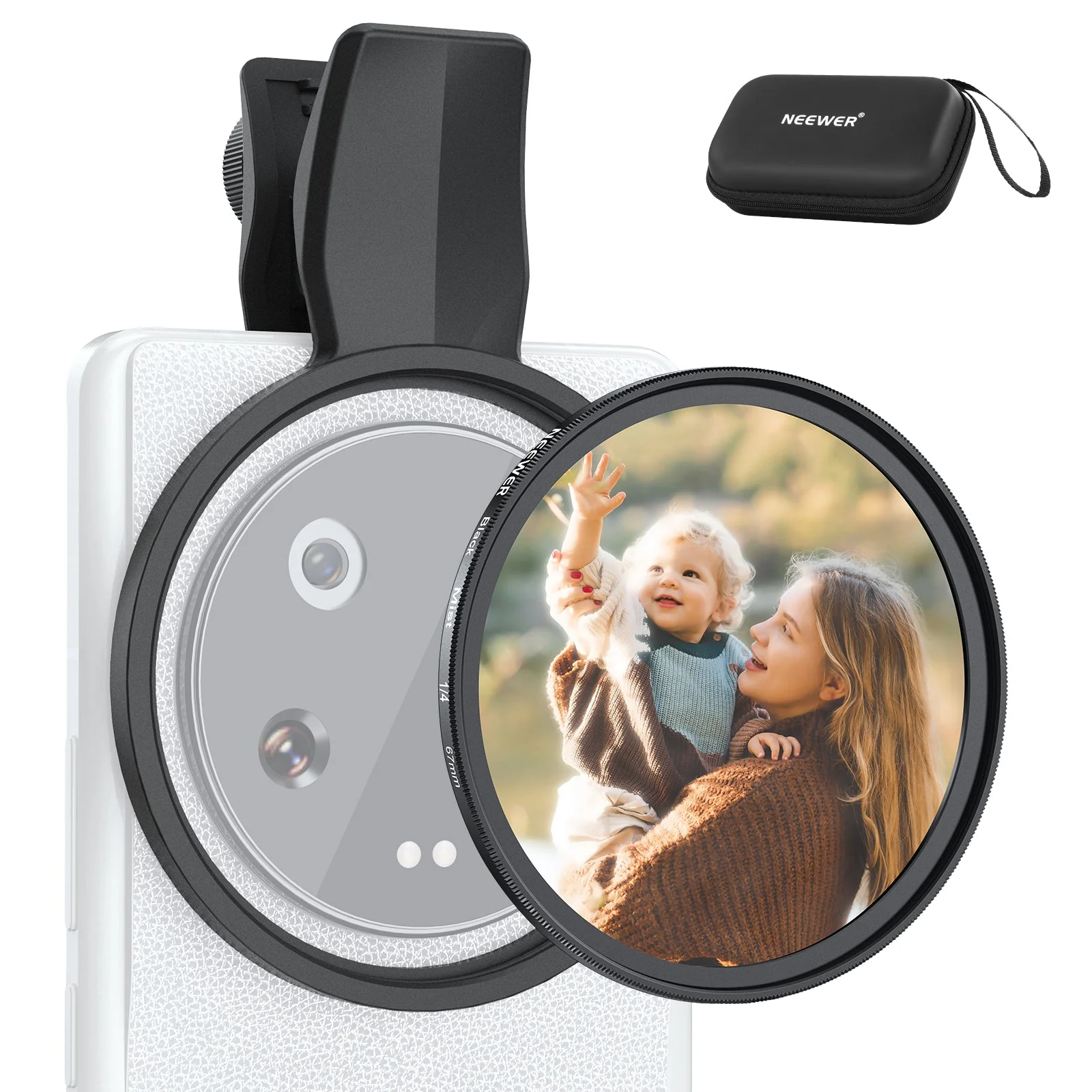 NEEWER FL-B24/FL-B20 67mm Black Diffusion 1/4 Filter with Clip For Smartphone - Image 10