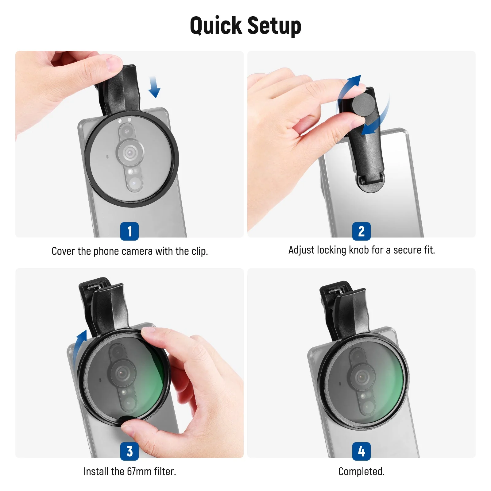 NEEWER FL-B24/FL-B20 67mm Black Diffusion 1/4 Filter with Clip For Smartphone - Image 11