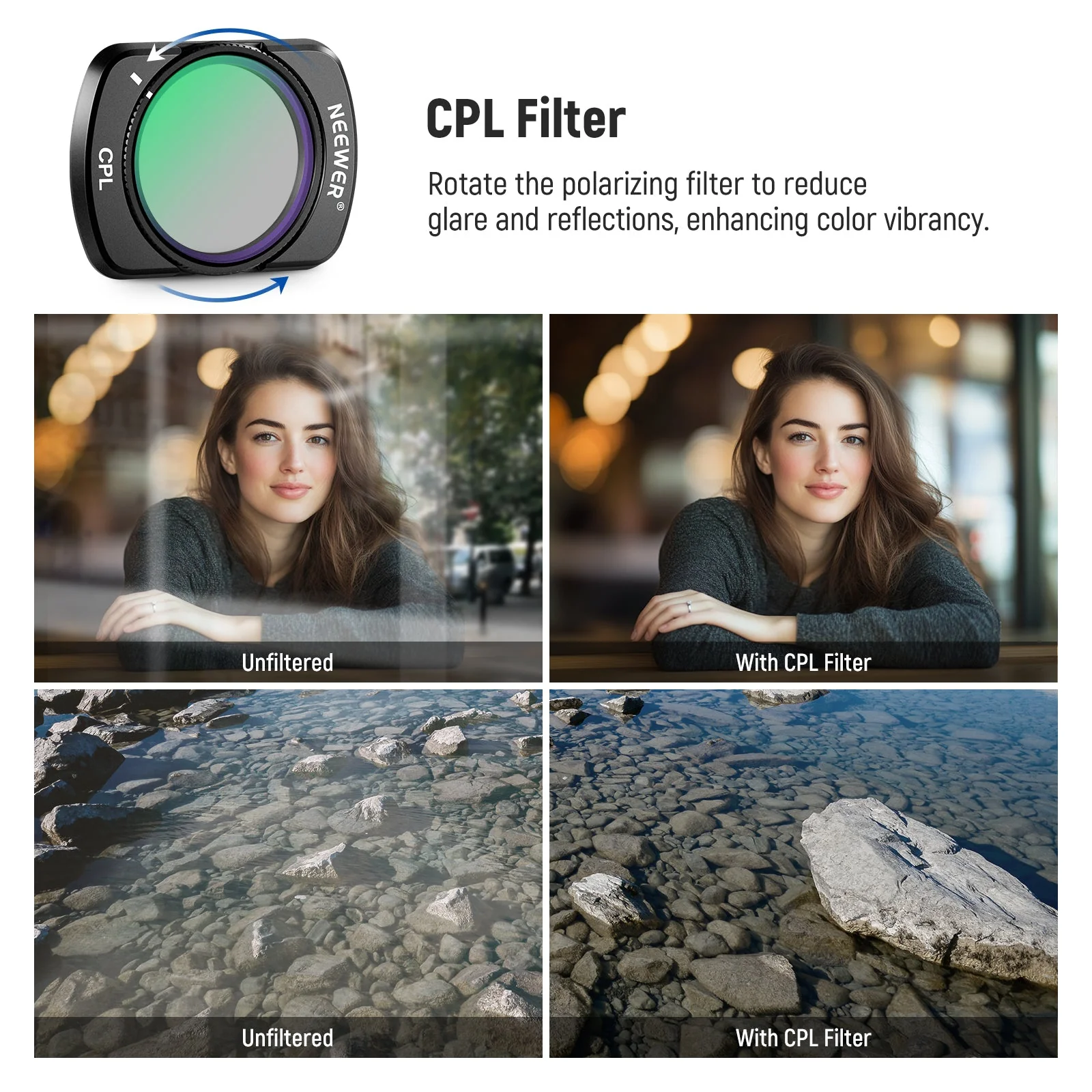NEEWER FL-B29 2 Pack Filter Set with CPL Filter/0.75X Wide Angle For Pocket 3/Pocket 4 - Image 5
