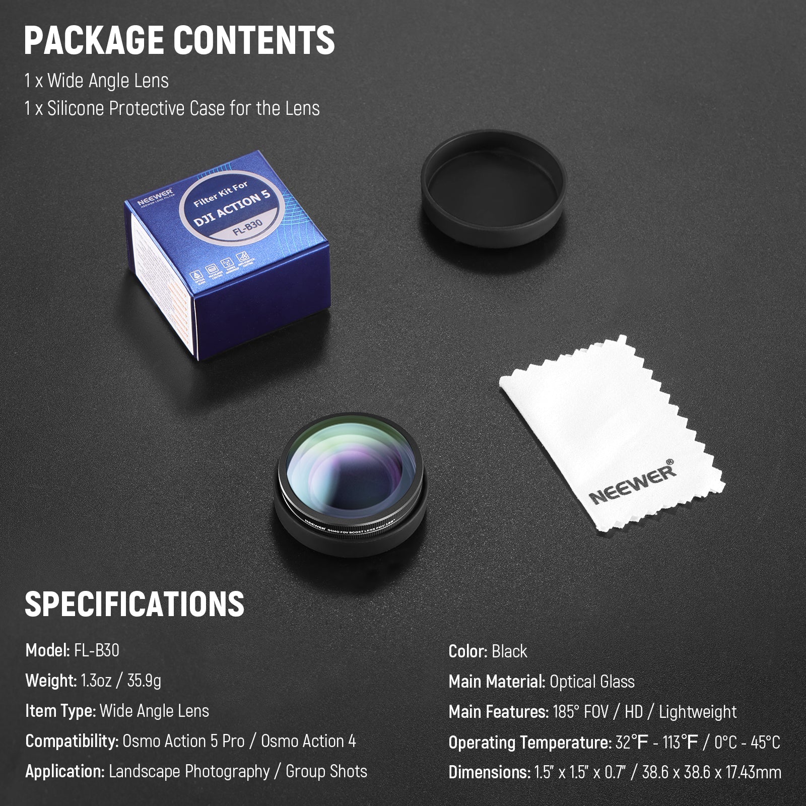 NEEWER FL-B30 FOV Boost 185° Wide Angle Lens For DJI Osmo Action 5 Pro/4 - Image 7