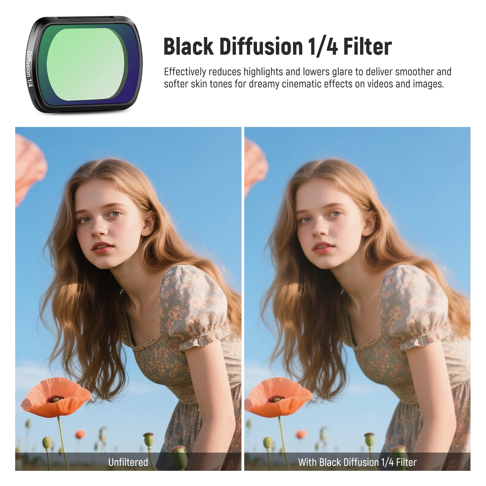 NEEWER FL-B33 Black Diffusion Filter & Wide Angle Lens for Pocket 3 / Pocket 4 - Image 4
