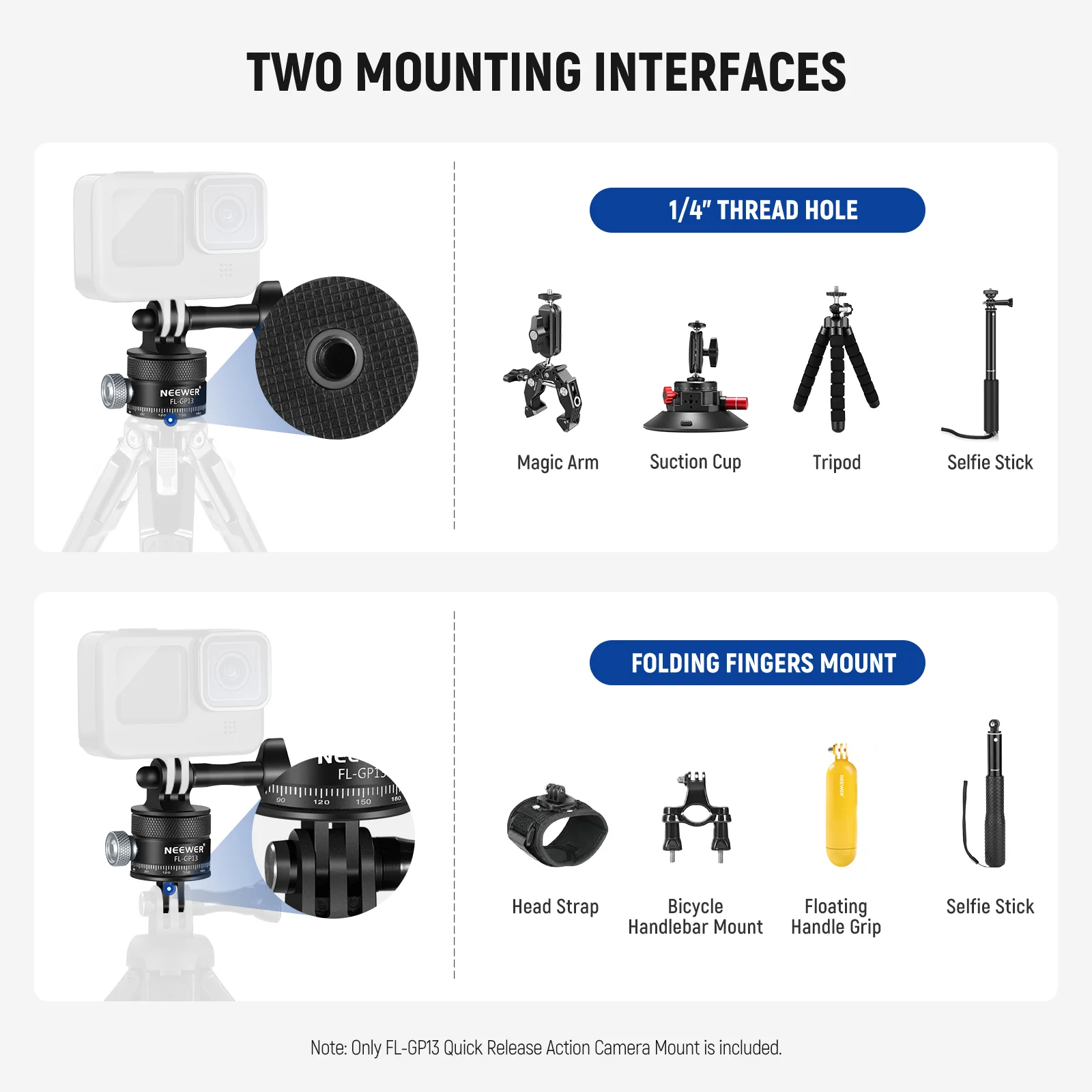 NEEWER FL-GP13 Quick Release Tripod Mount Adapter Compatible with GoPro Hero - Image 4