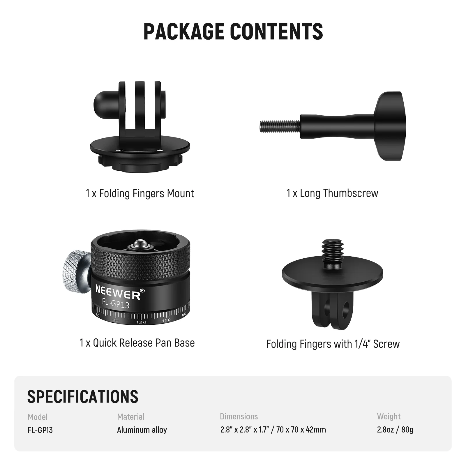 NEEWER FL-GP13 Quick Release Tripod Mount Adapter Compatible with GoPro Hero - Image 9