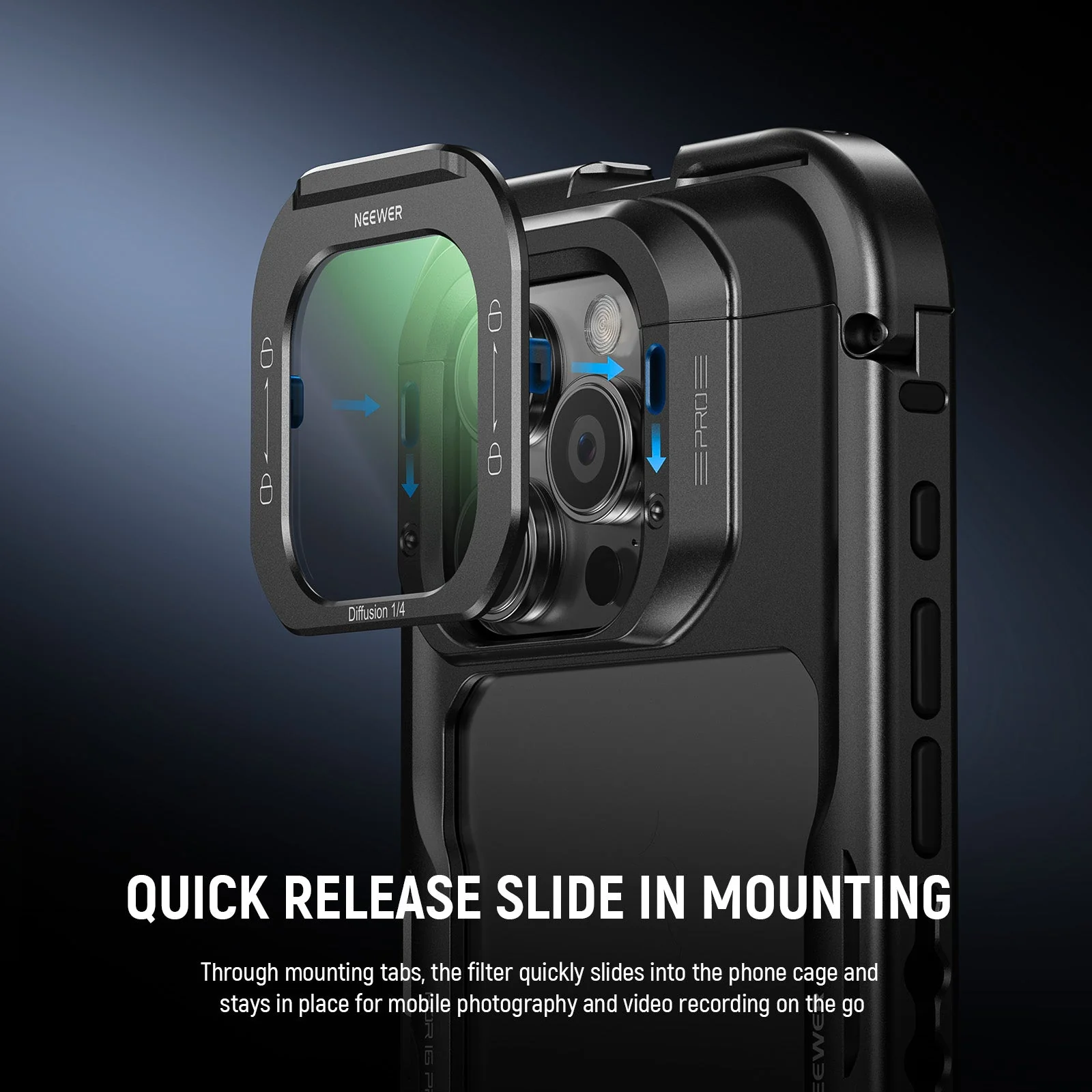NEEWER FL-I5 1/4 Black Diffusion Phone Lens Filter For iPhone PA073/PA074 Cage - Image 3