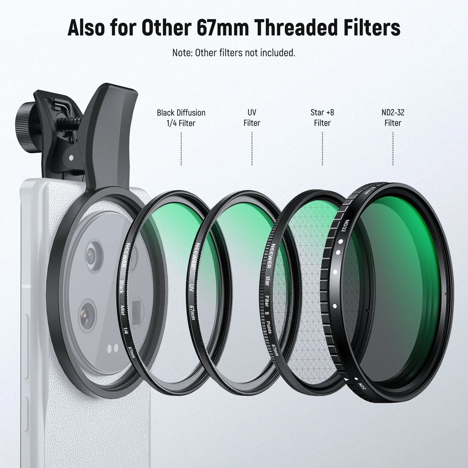 NEEWER FL-P11/FL-P12 7 Pack Clip-On 67mm Filter Set for Smartphones - Image 17