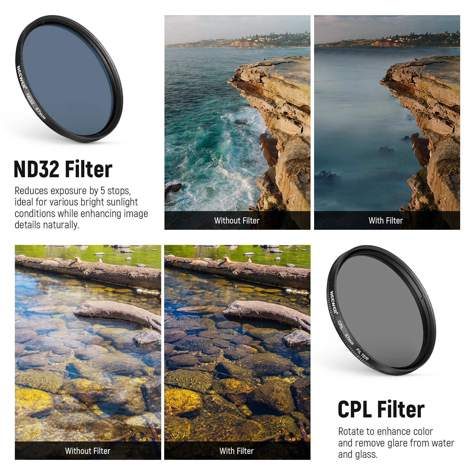 NEEWER FL-P11/FL-P12 7 Pack Clip-On 67mm Filter Set for Smartphones - Image 5