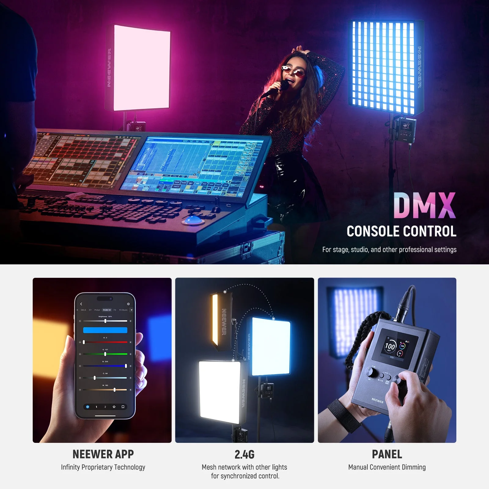 NEEWER FL100C 115W Flexible DMX Control LED RGB Video Light Kit - Image 5