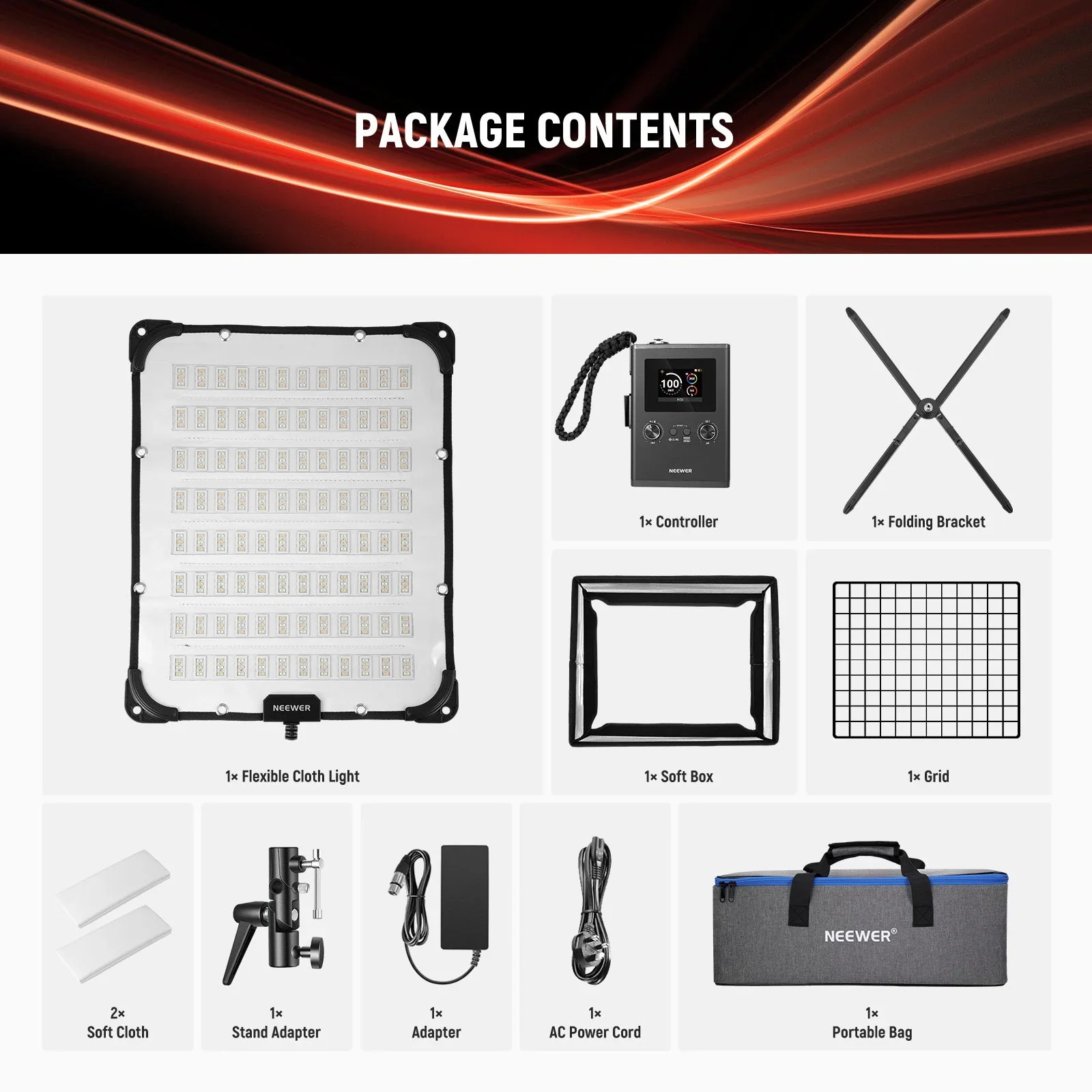 NEEWER FL100C 115W Flexible DMX Control LED RGB Video Light Kit - Image 9