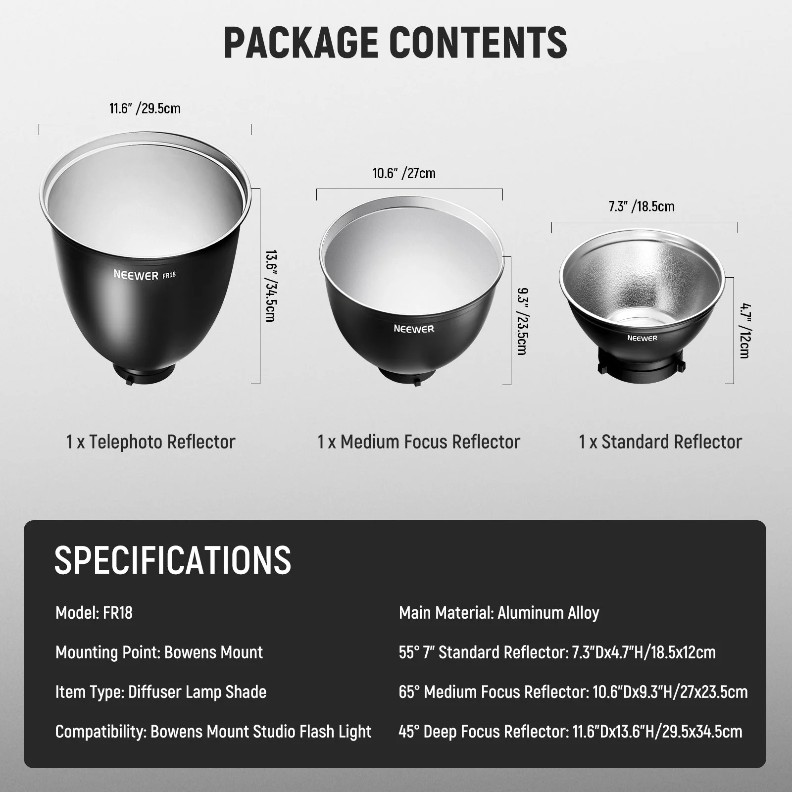 NEEWER FR18/FR30 Bowens Mount Reflector Set - Image 8