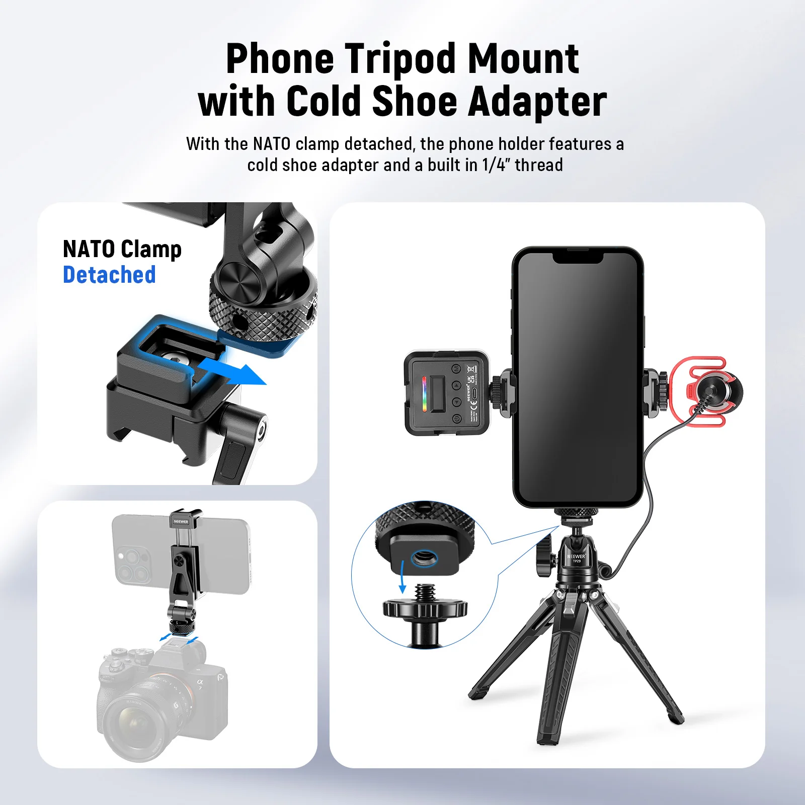 NEEWER GA010 Universal Phone Holder Tripod Mount - Image 11