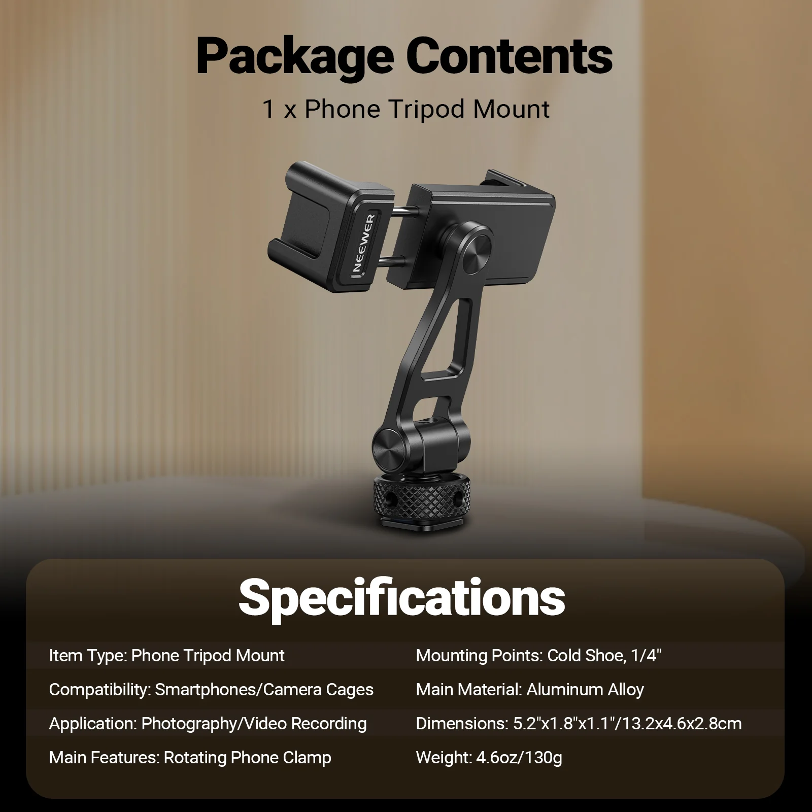 NEEWER GA010 Universal Phone Holder Tripod Mount - Image 8