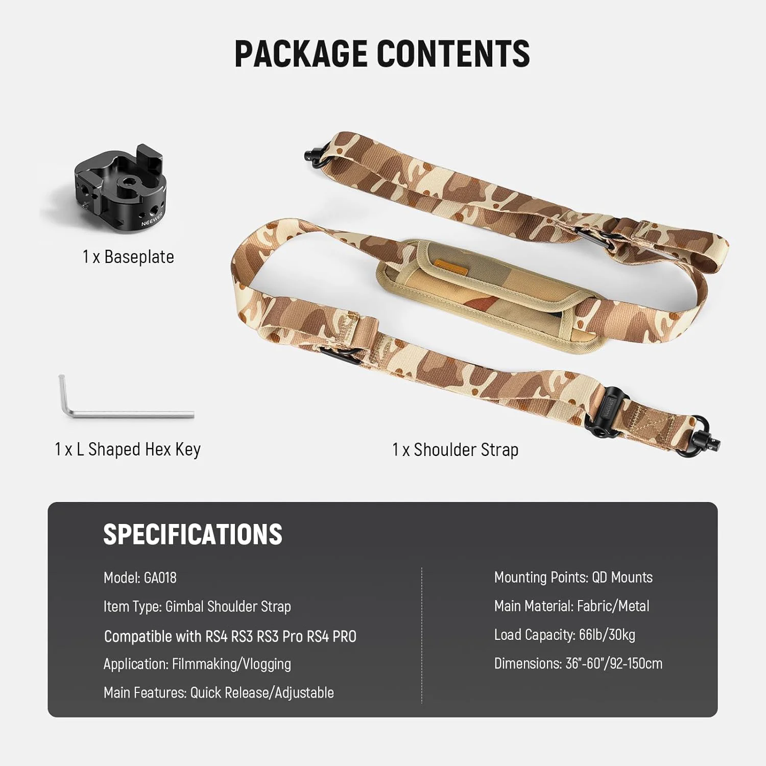 NEEWER GA016 Gimbal Shoulder Strap for DJI Sling Handle RS5 RS4 RS4 Pro RS3 RS3 Pro - Image 9