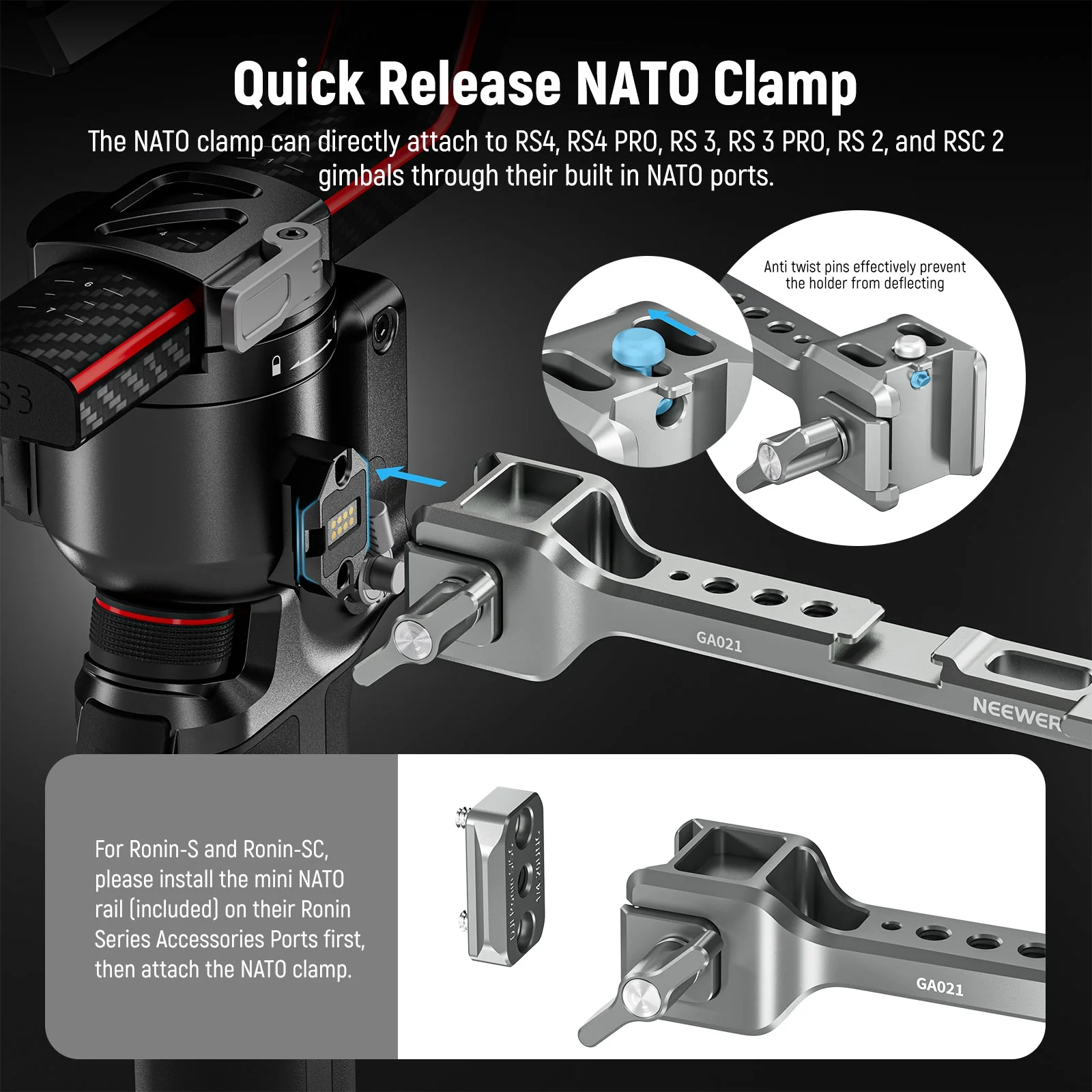 NEEWER GA021 360° Rotatable NATO Monitor Mount for RS/Ronin Gimbal - Image 3
