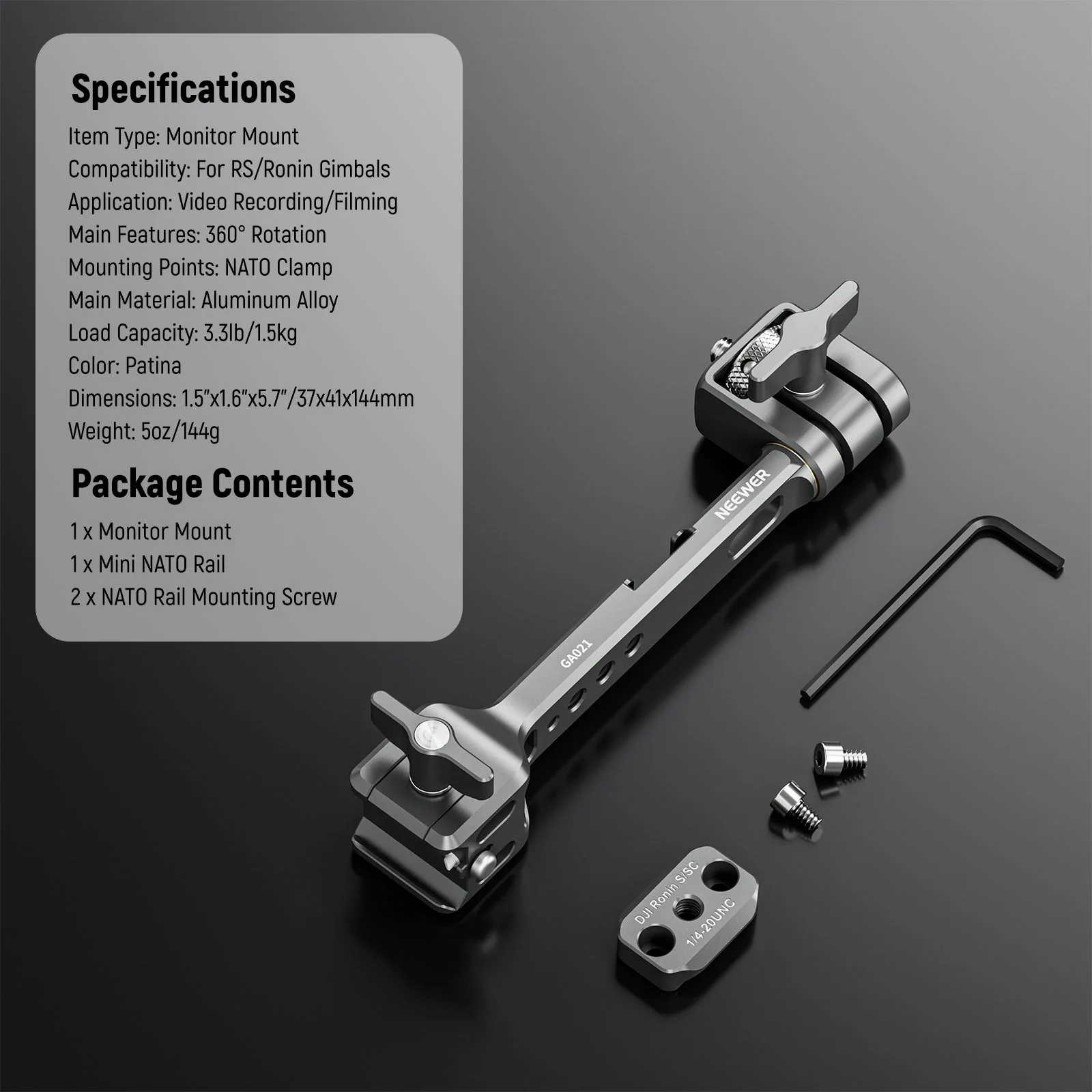 NEEWER GA021 360° Rotatable NATO Monitor Mount for RS/Ronin Gimbal - Image 8