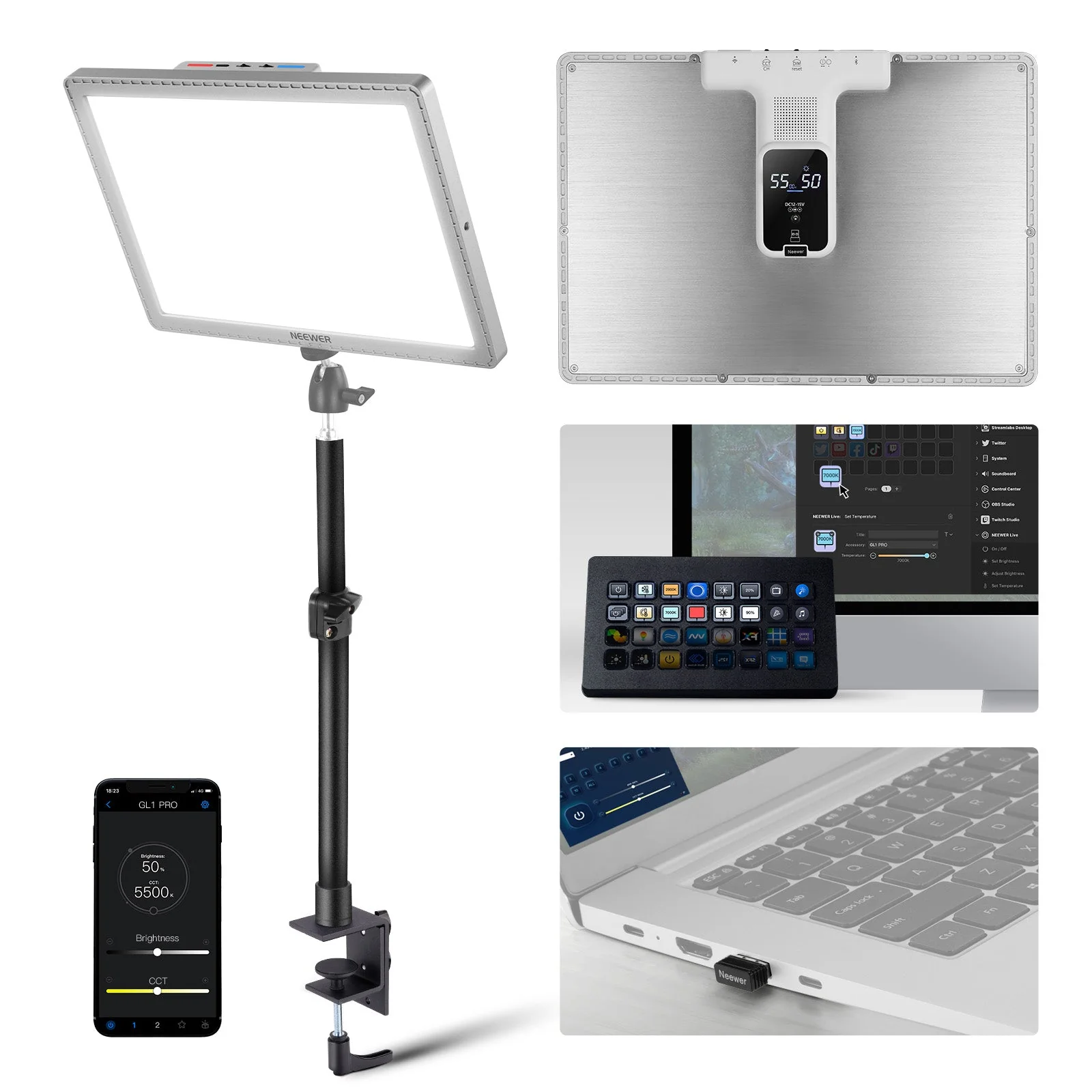 NEEWER GL1 PRO 15.5" Bi-Color Key Light Streaming Light Compatible with Elgato - Image 10