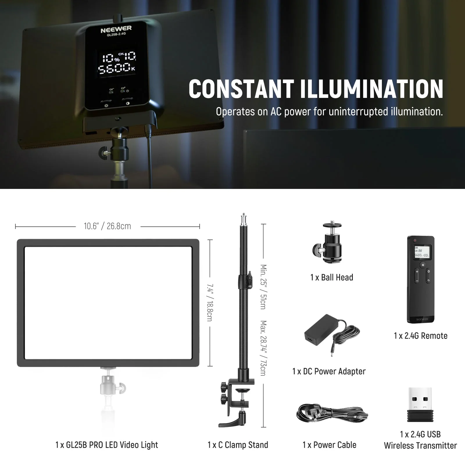 NEEWER GL25B 12.9" Streaming Key Light - Image 9