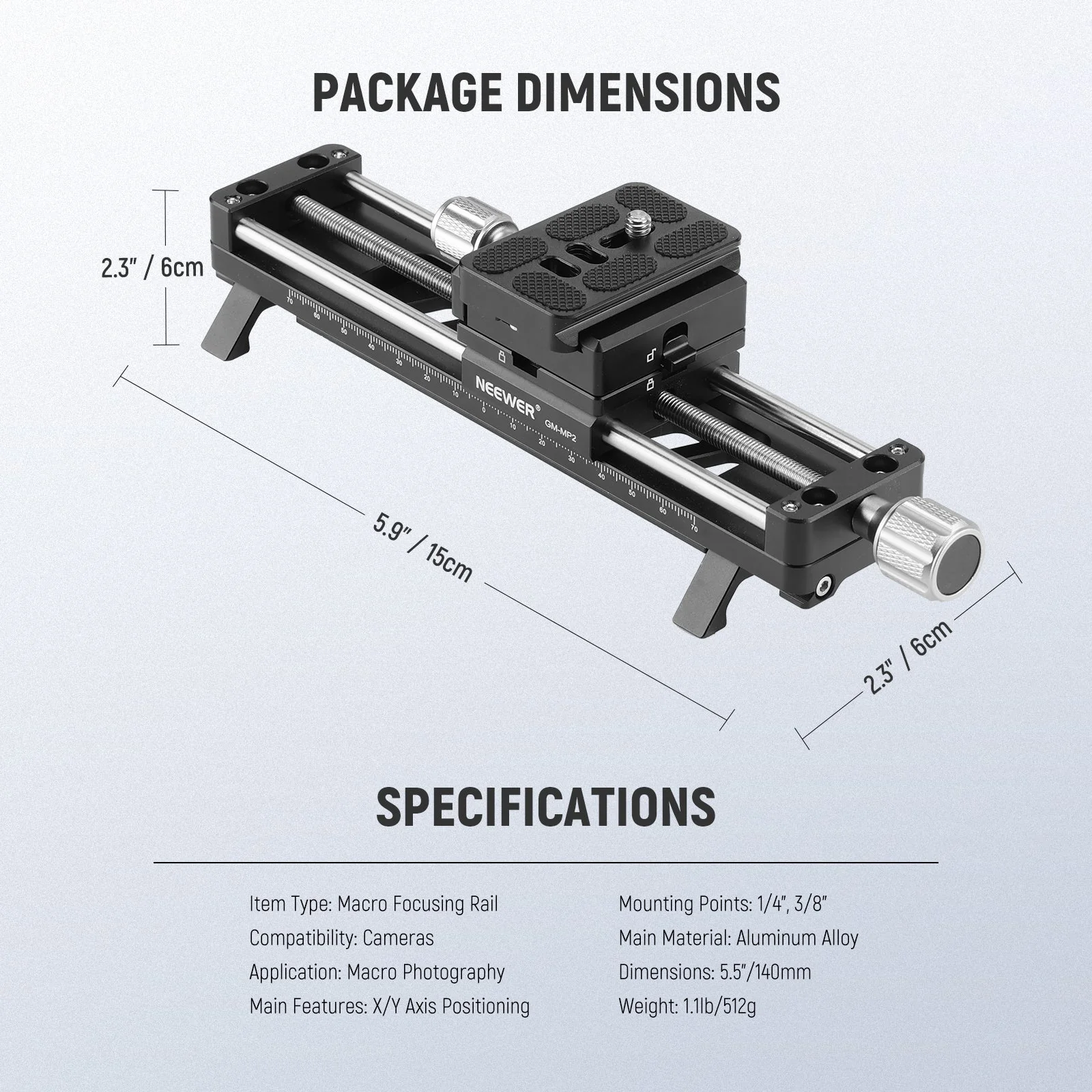 NEEWER GM-MP2 140mm Macro Focusing Rail Slider with 360° Rotation - Image 8