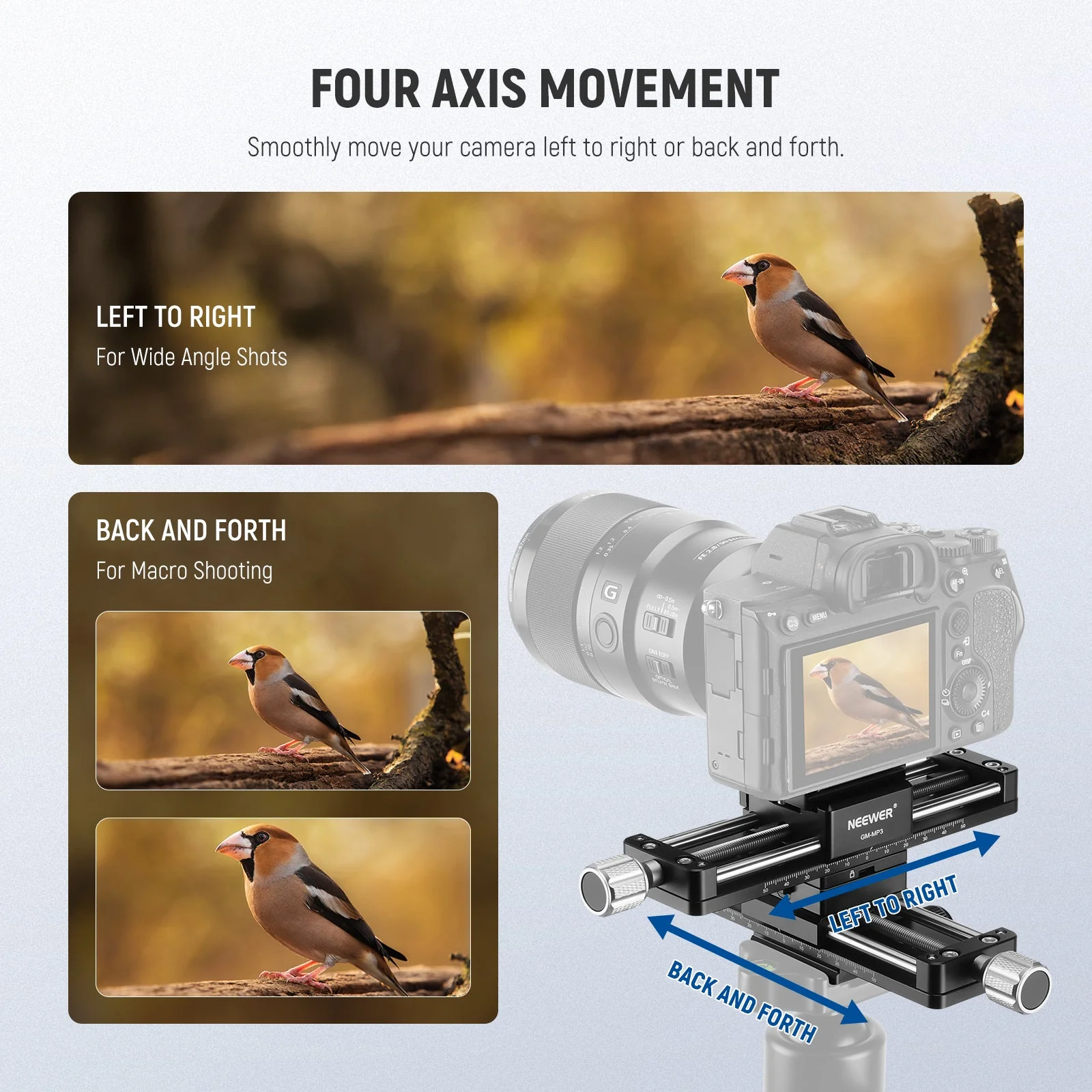 NEEWER GM-MP3 4 Axis Macro Focusing Rail Slider - Image 4