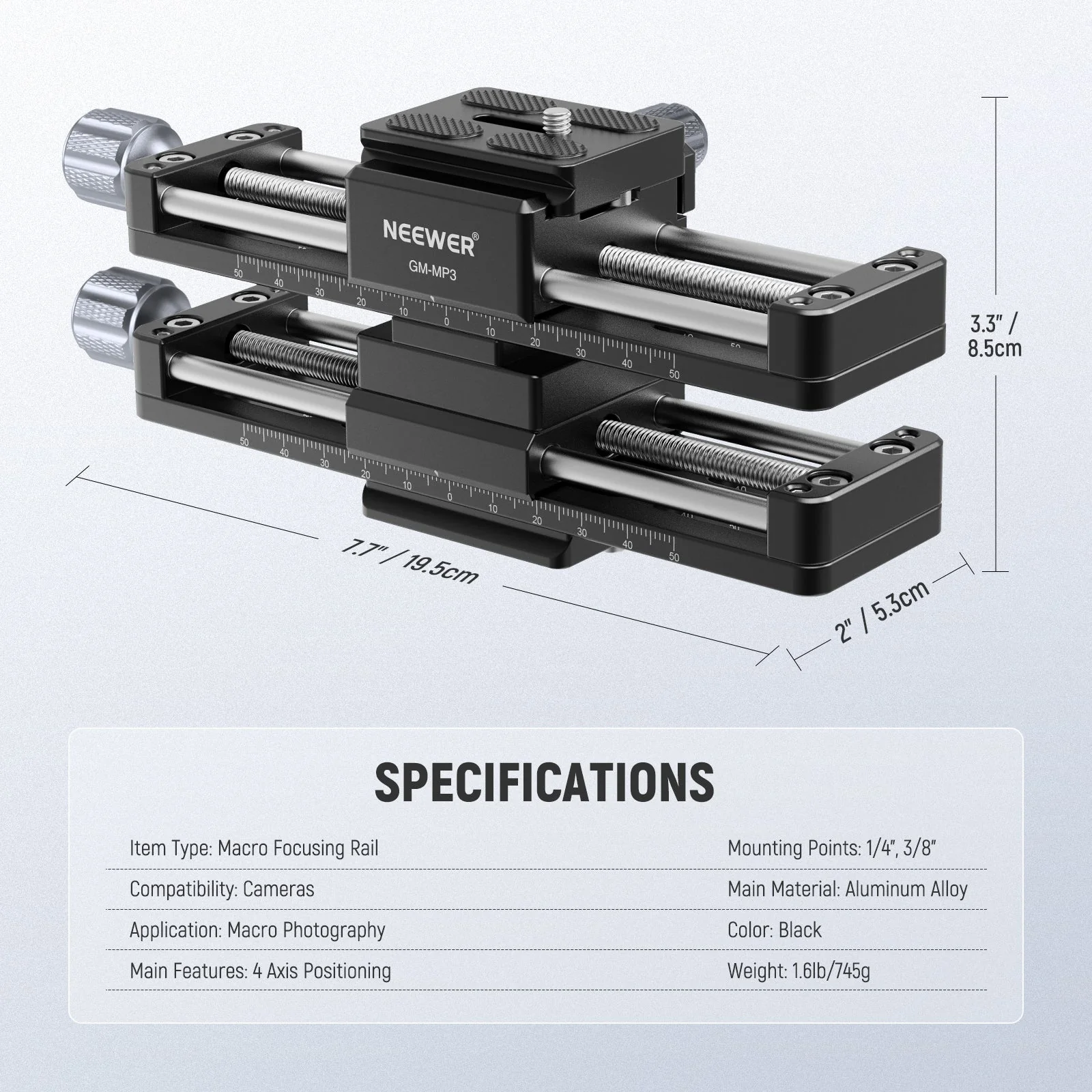 NEEWER GM-MP3 4 Axis Macro Focusing Rail - Image 8