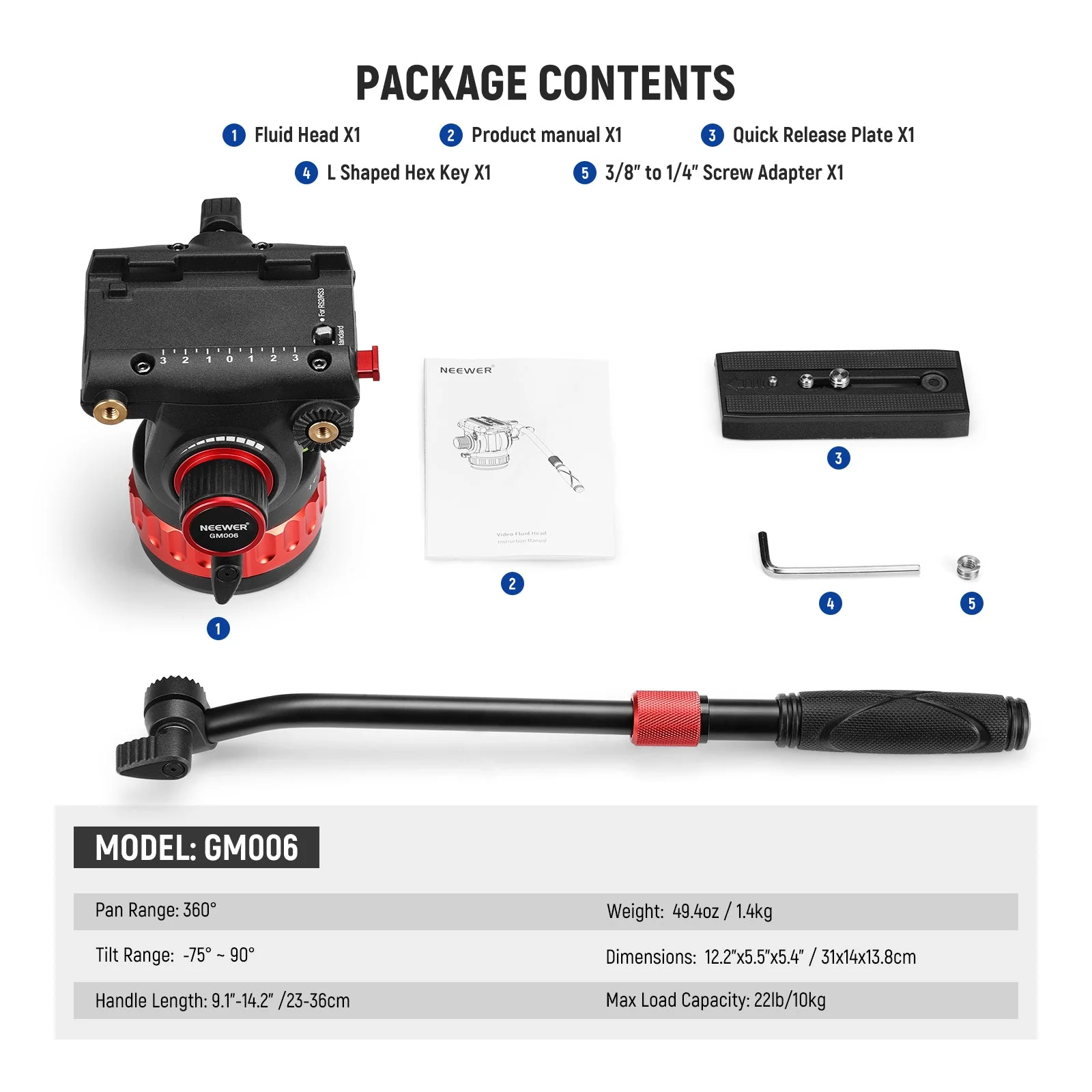 NEEWER GM006 Pro Adjustable Damping Video Tripod Fluid Head - Image 8