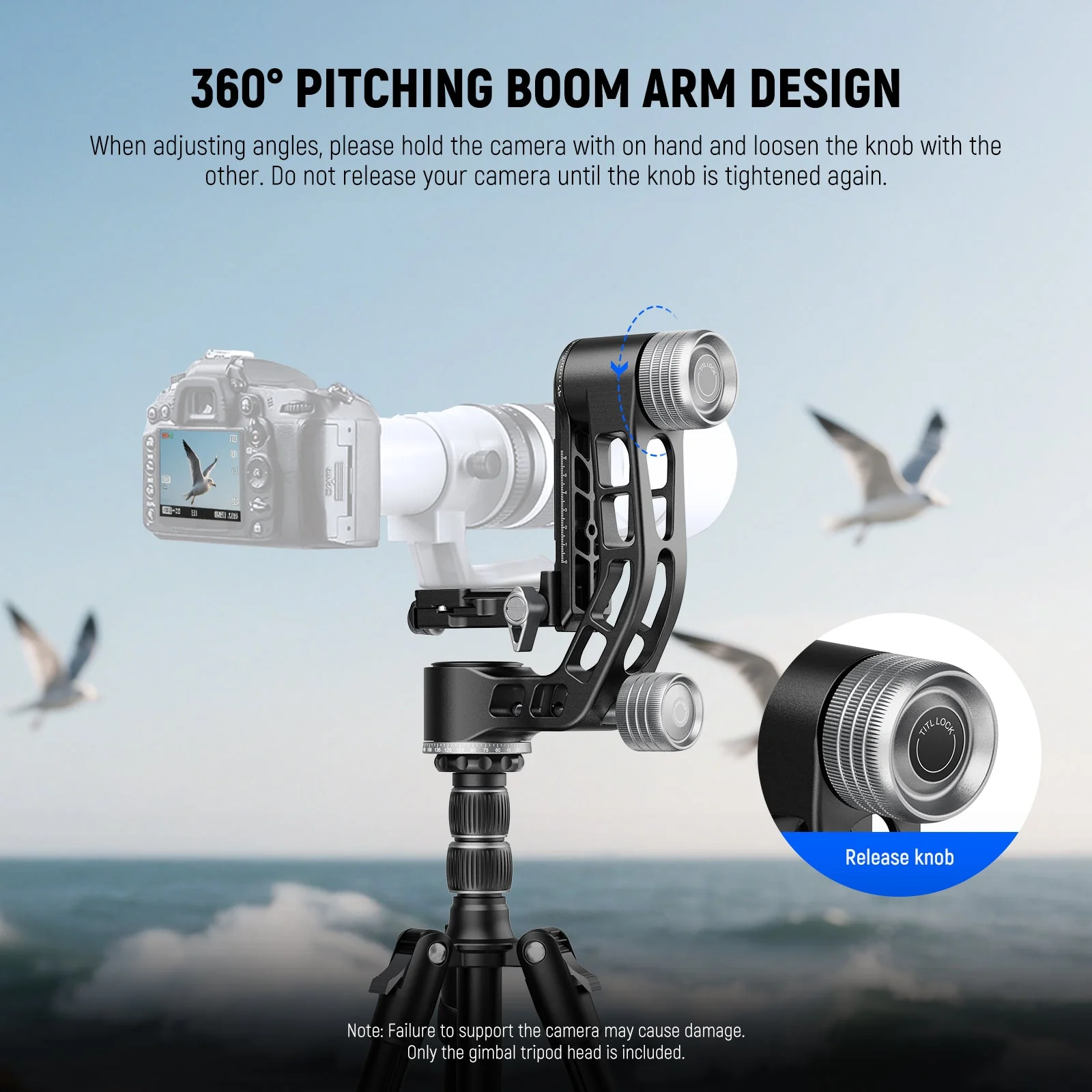 NEEWER GM102 Heavy Duty Aluminum Tripod Gimbal Head - Image 2