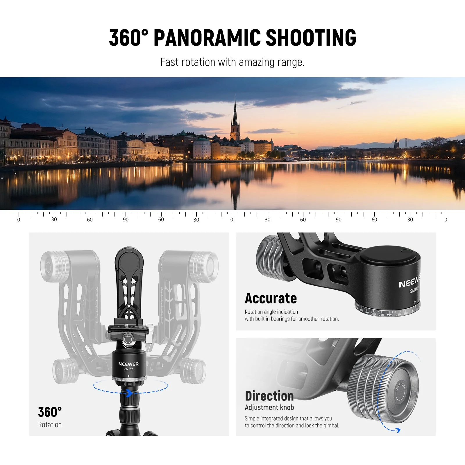 NEEWER GM102 Heavy Duty Aluminum Tripod Gimbal Head - Image 3