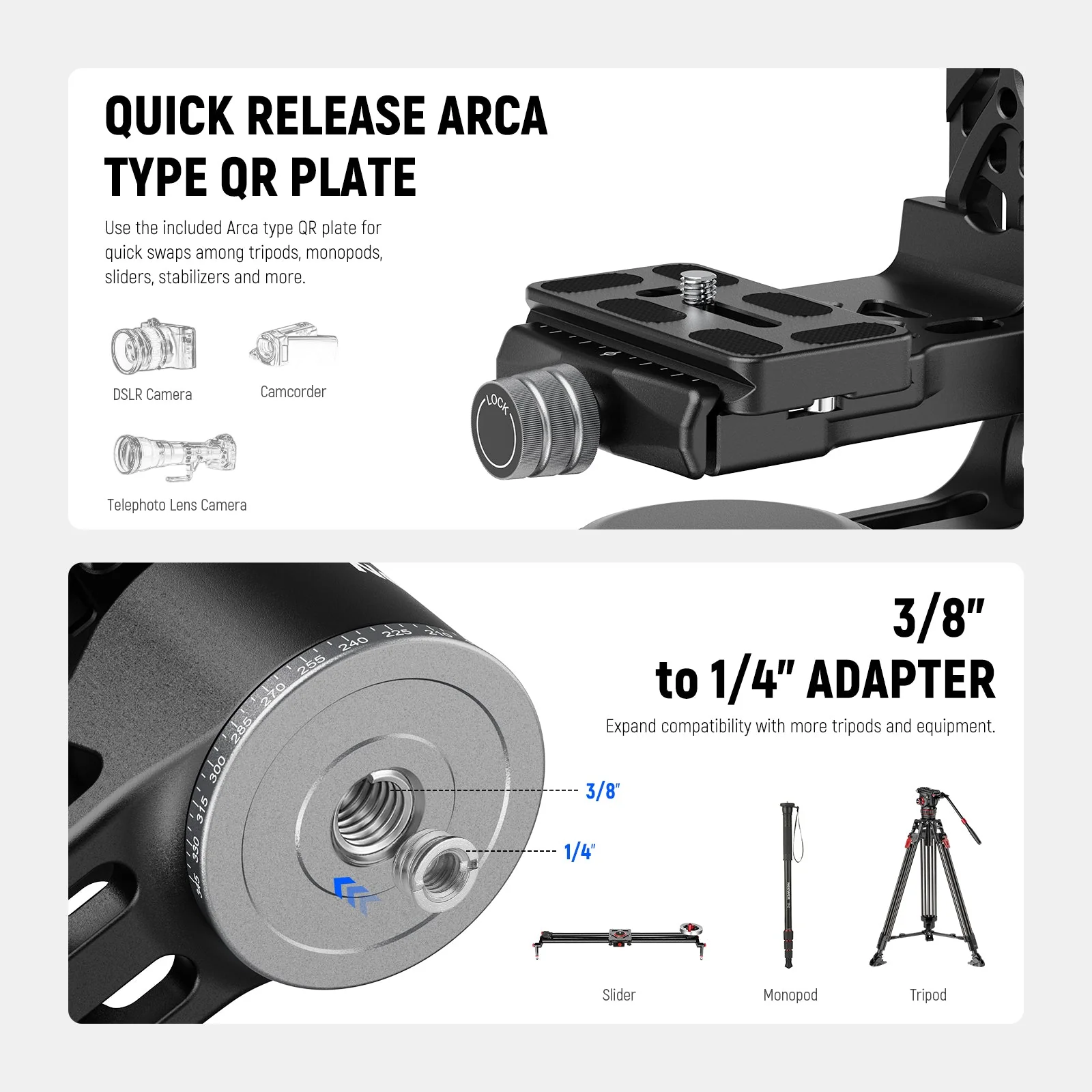 NEEWER GM102 Heavy Duty Aluminum Tripod Gimbal Head - Image 5
